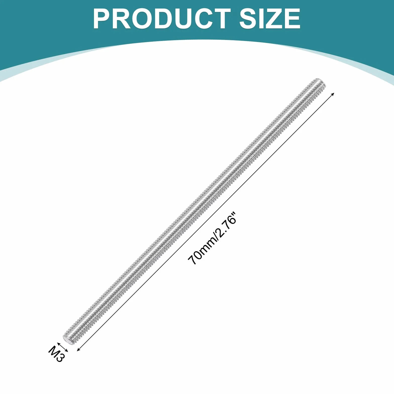 sourcing map 25 aste filettate M3 x 70 mm acciaio inox filettatura destra con dadi e rondella piatta