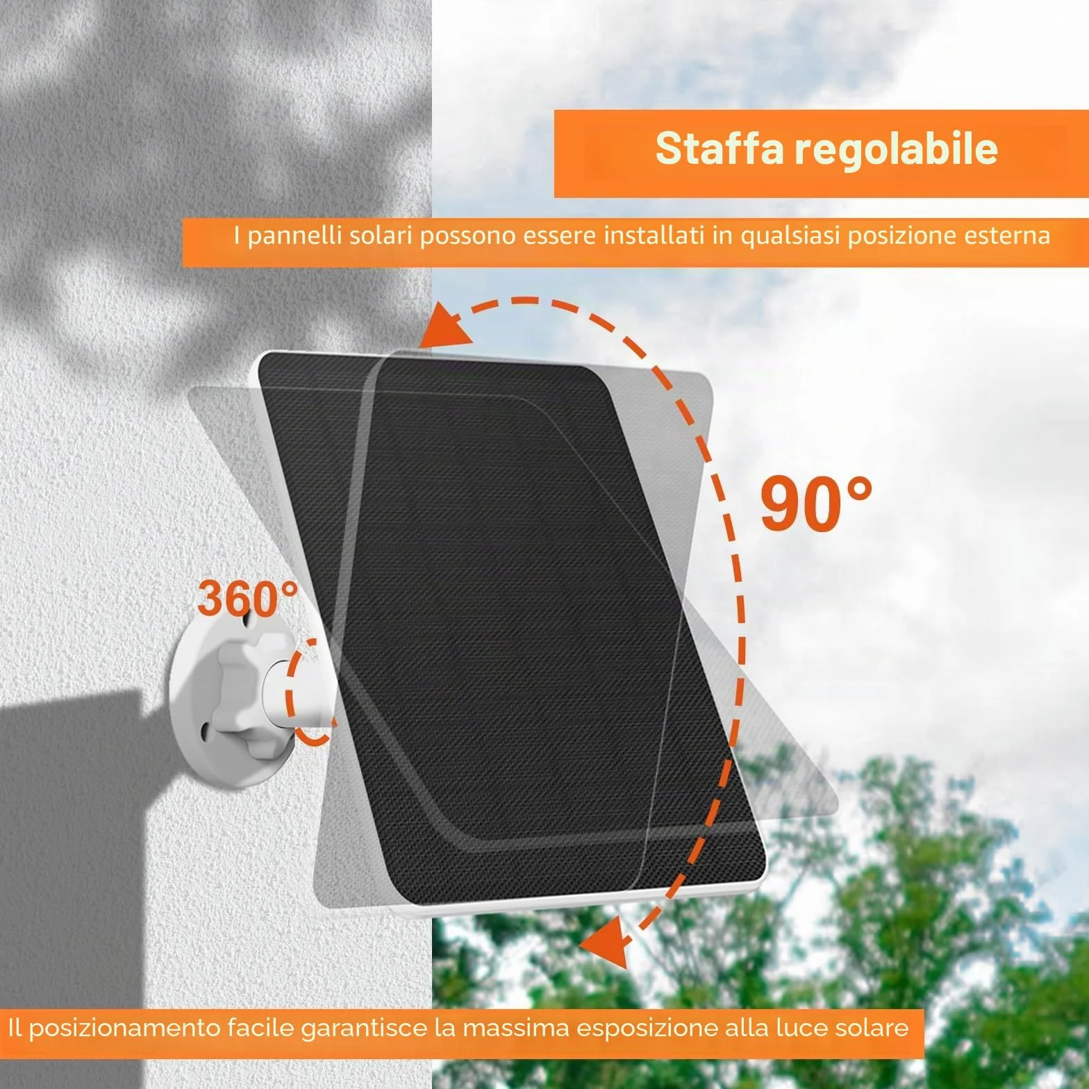 Pannello Solare da 6W per Telecamera di Sorveglianza,Pannello Solare USB per Telecamera di Sicurezza DC 5V a Batteria Ricaricabile,Campanello e Illuminazione Esterna cavo IP65 da 3m,Staffa Regolabile