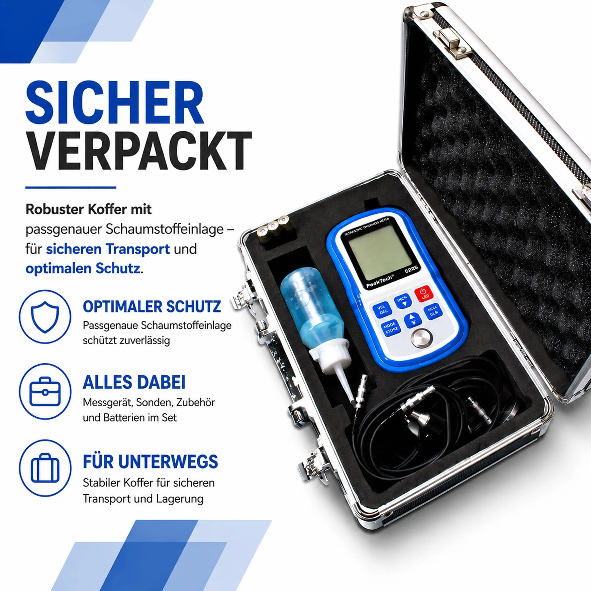 PeakTech P 5225 Spessimetro a ultrasuoni 1,00-300,0 mm Risoluzione