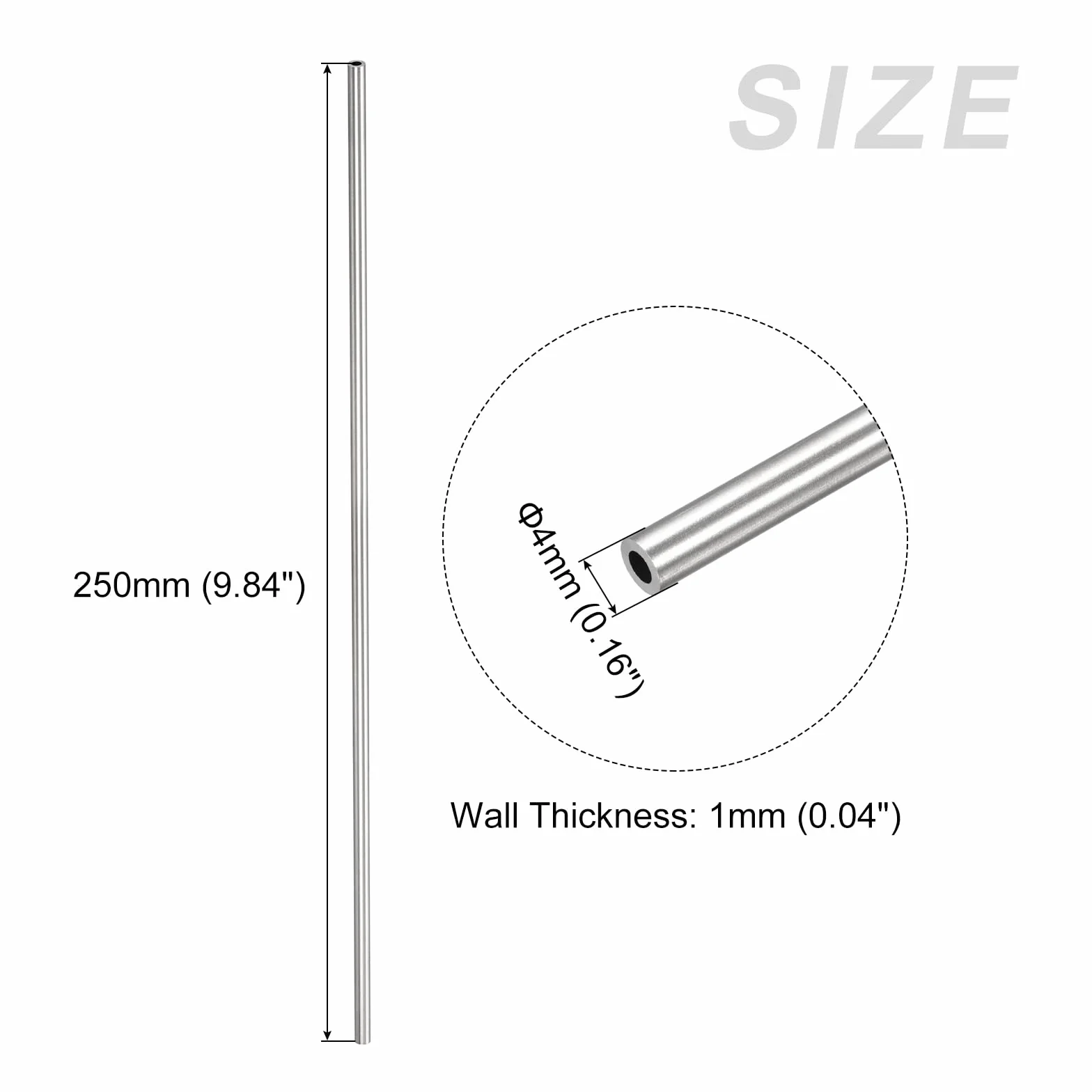 METALLIXITY Tubo in Acciaio Inossidabile 316 (4mm OD x 1mm Wall T x 250mm L) 2pz, Tubazione Dritta - per Arredamento Casa, Macchinari