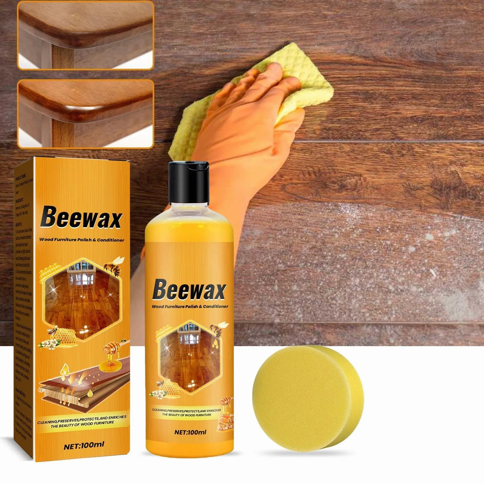 Agente Lucidante Per Mobili - 100ML Detergente Dor Pavimenti beewaxs, Lucidante Naturale Per Mobili, LucidantePer Legno A Lunga Durata Per Rimuovere Impronte Digitali, Tavoli, Battiscopa