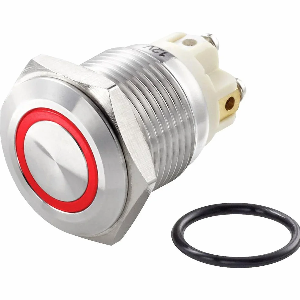 TRU COMPONENTS TC-7494688 TC-GQ16F-10E/L/R/12V/S Pulsante antivandalo 48 V/DC 2 A 1x Off / (On) Momentaneo Rosso IP65 1