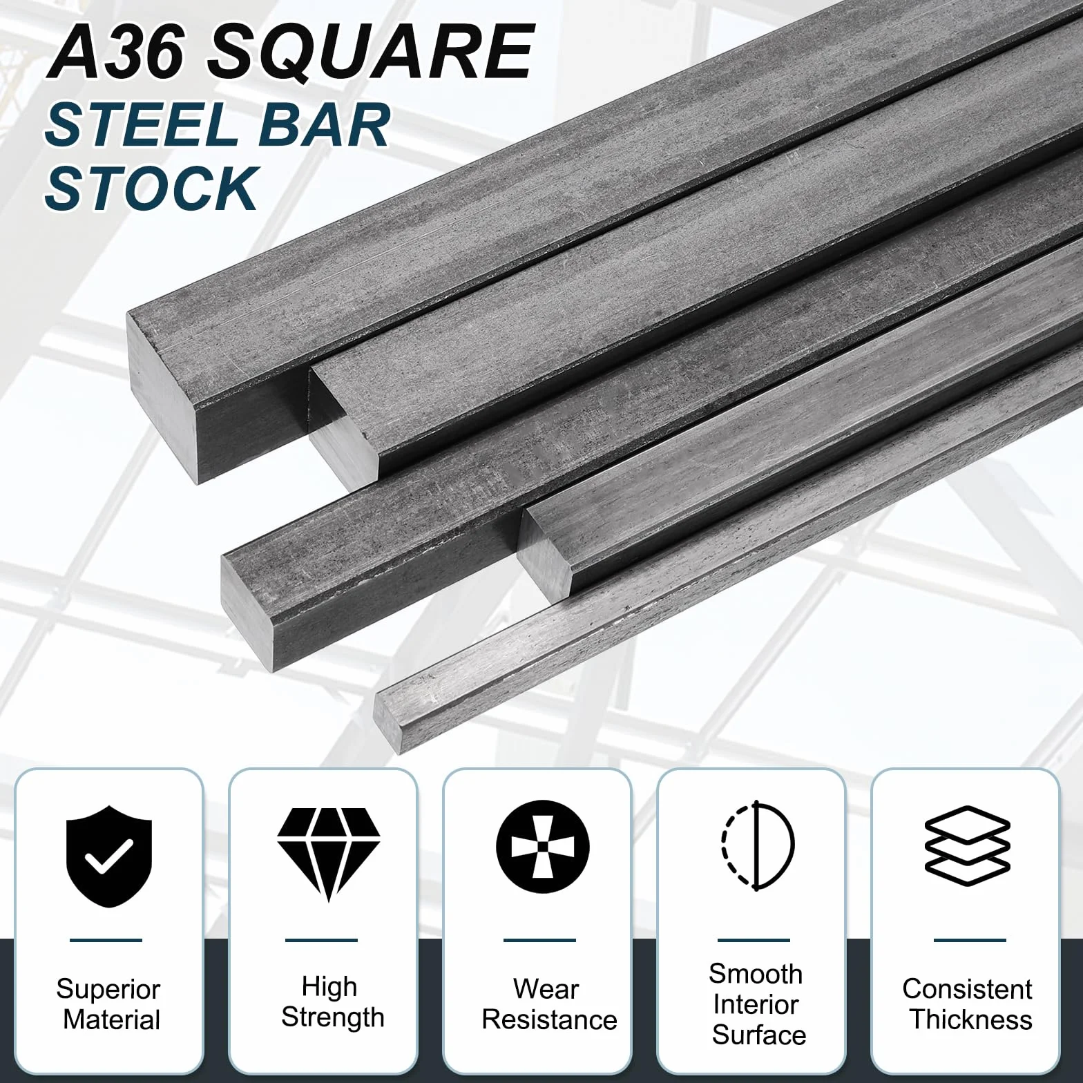 sourcing map Barra quadrata in acciaio A36 3mm x 3mm x 305mm chiave di precisione per chiavistelli