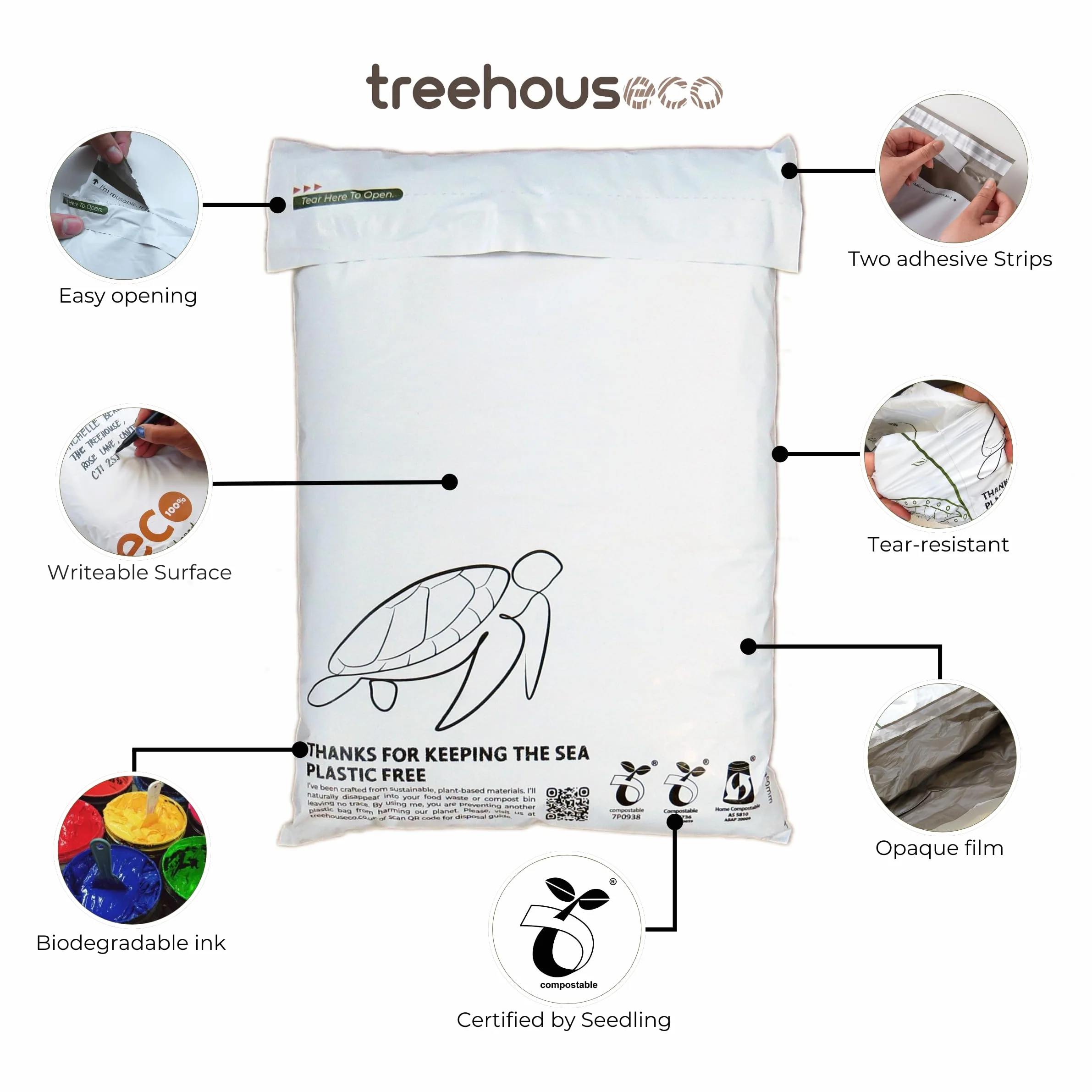 Treehouseco Sacchetti postali compostabili ecologici: sacchetti biodegradabili, riutilizzabili e senza plastica, bianco, Medium: 12 x 16" (30 x 40cm), Classico