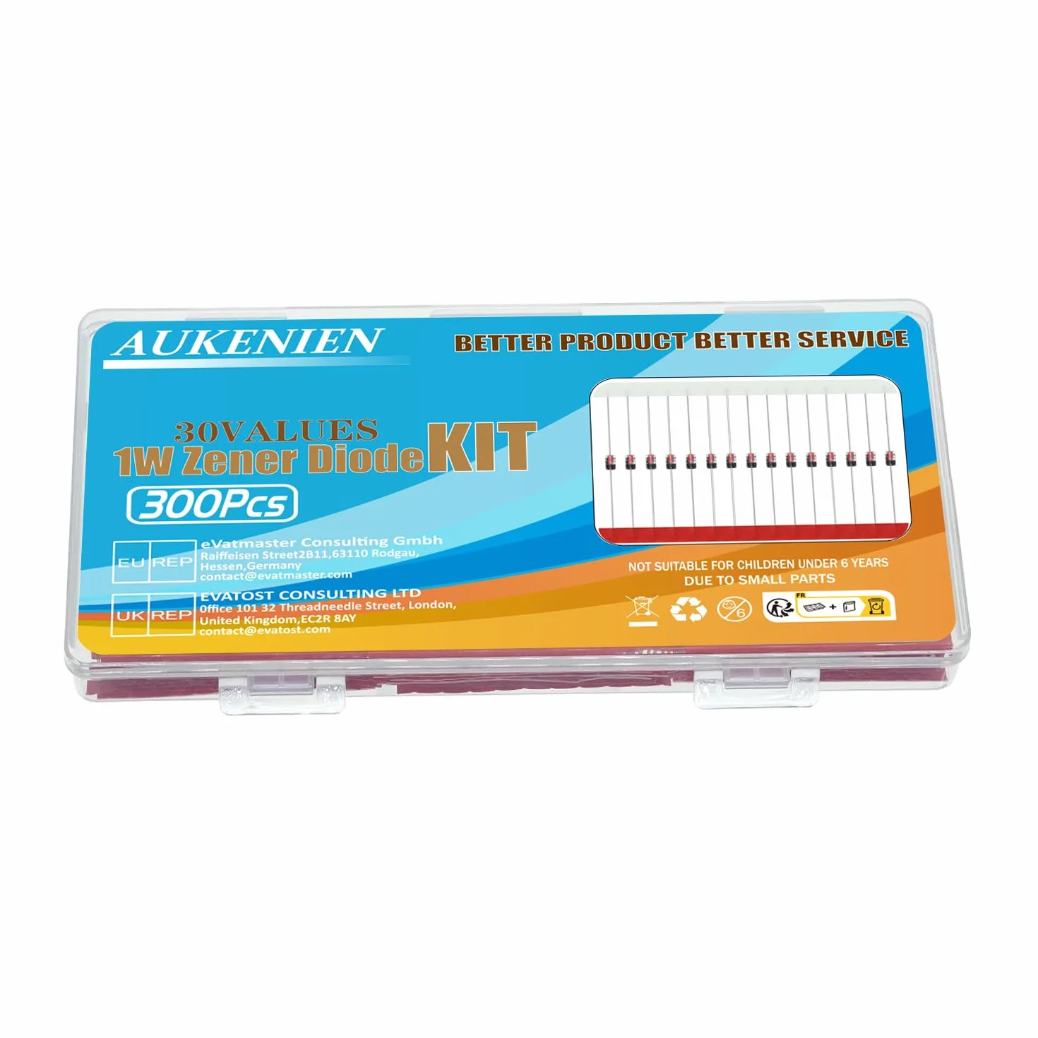 Diodi Zener 1W 30 Valori Assortimento Kit 3V-47V AUKENIEN