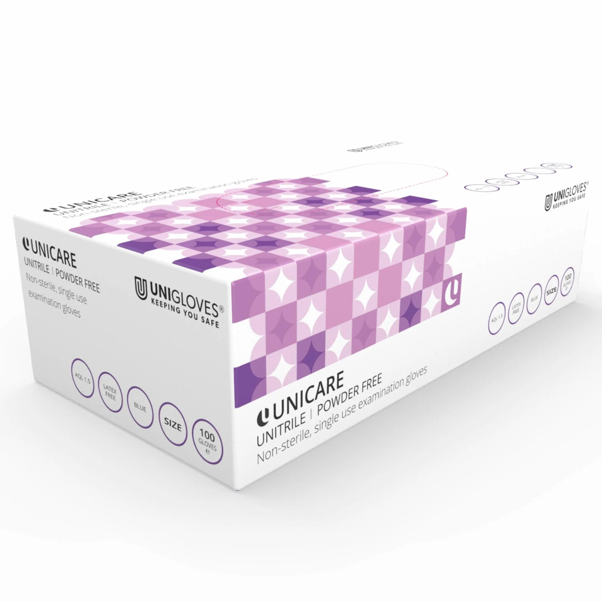Unigloves Unitrile GS0053 Guanti monouso per uso medico, senza polvere e lattice, confezione da 100, blu, taglia M