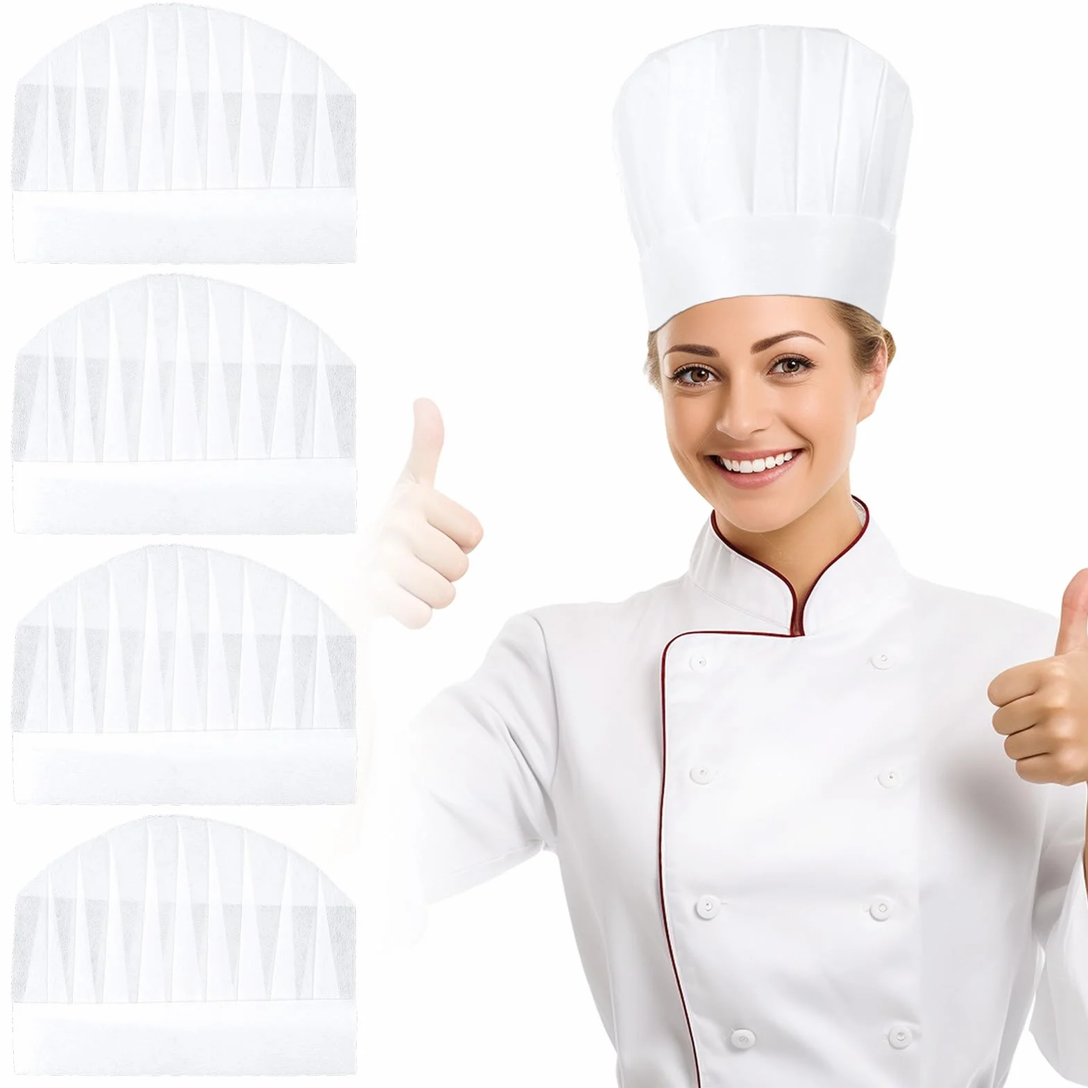 Cappello da cuoco usa e getta bianco 4 pezzi in tessuto non tessuto regolabile