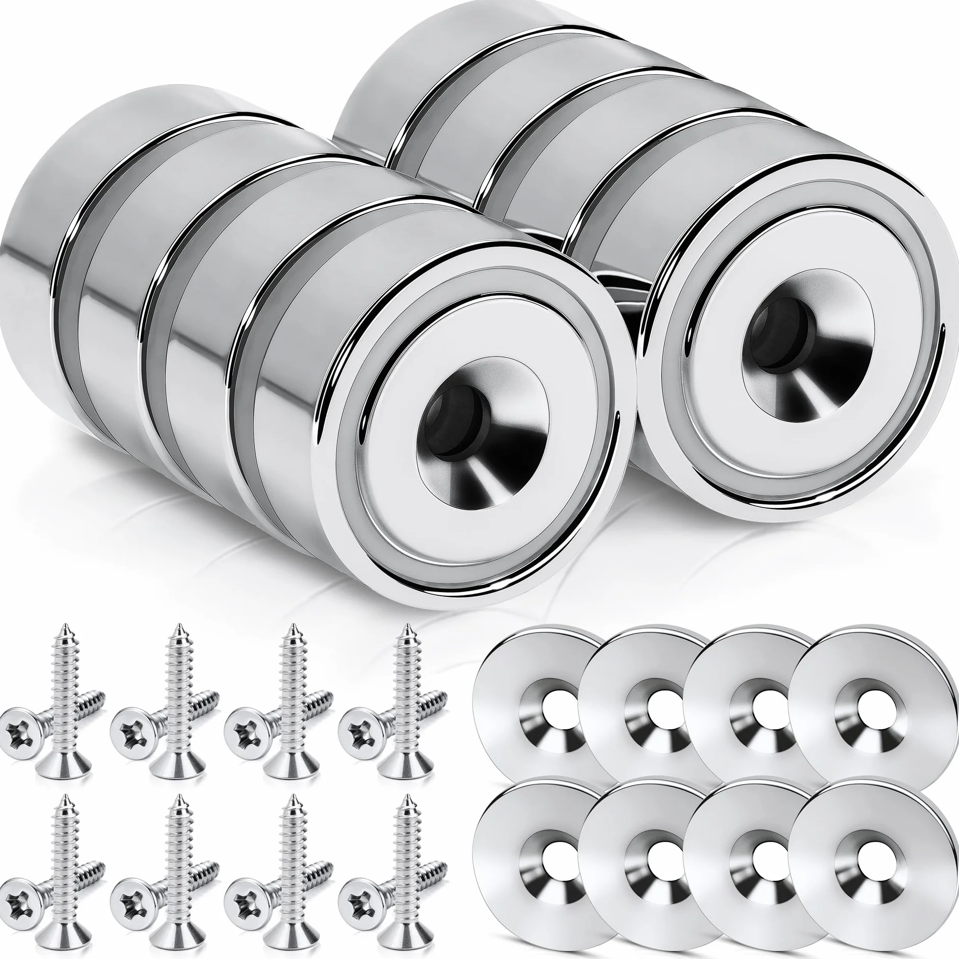 SENSEI Magneti Potenti con Foro (20x7 mm, 12 kg) – Calamite Forti per Camper e Sicurezza – con Viti – Set da 8 con Rondelle