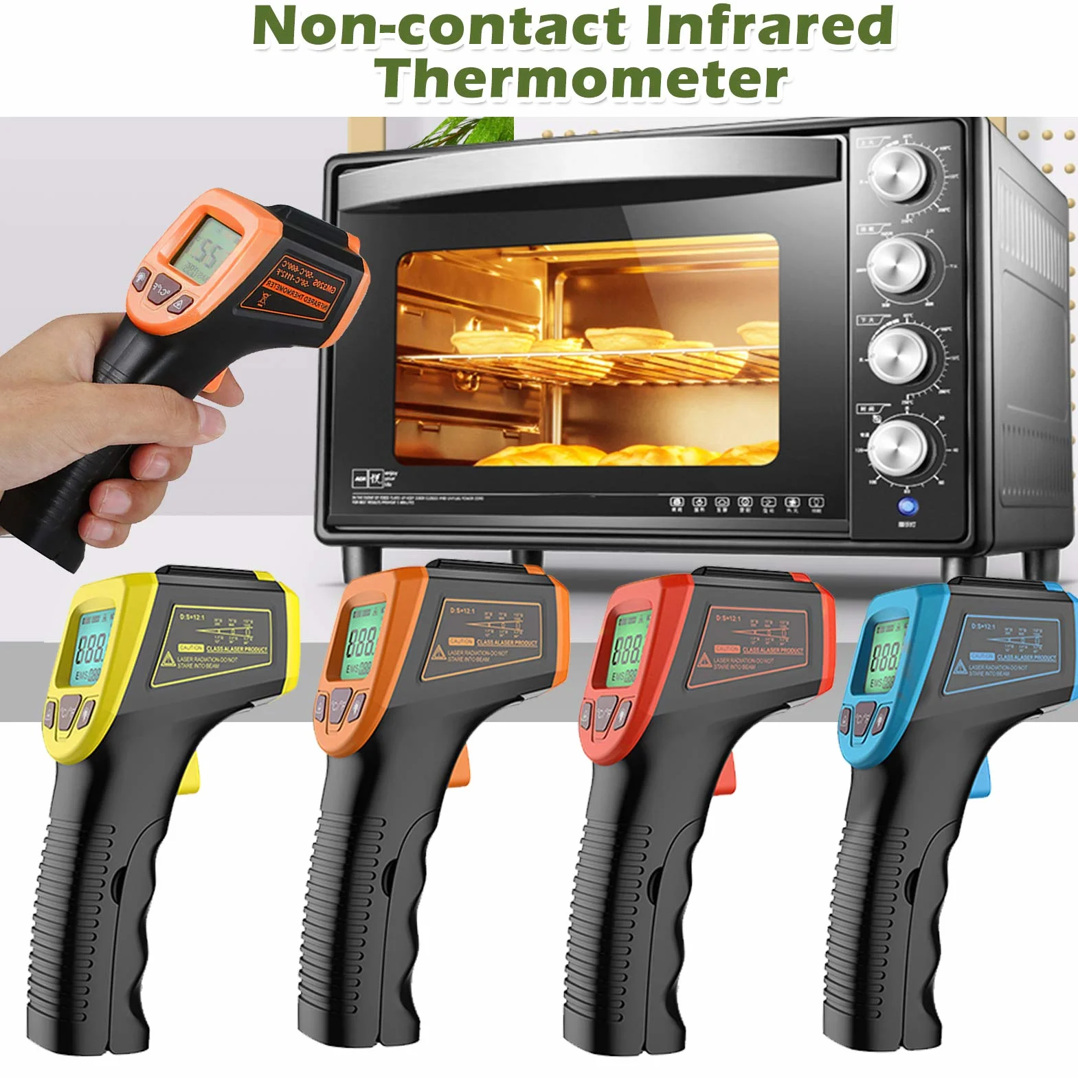 Termometro a infrarossi contatto zero digitale portatile con display LCD retroilluminato Emissività regolabile Gamma di temperature ampia Alta precisione per uso industriale