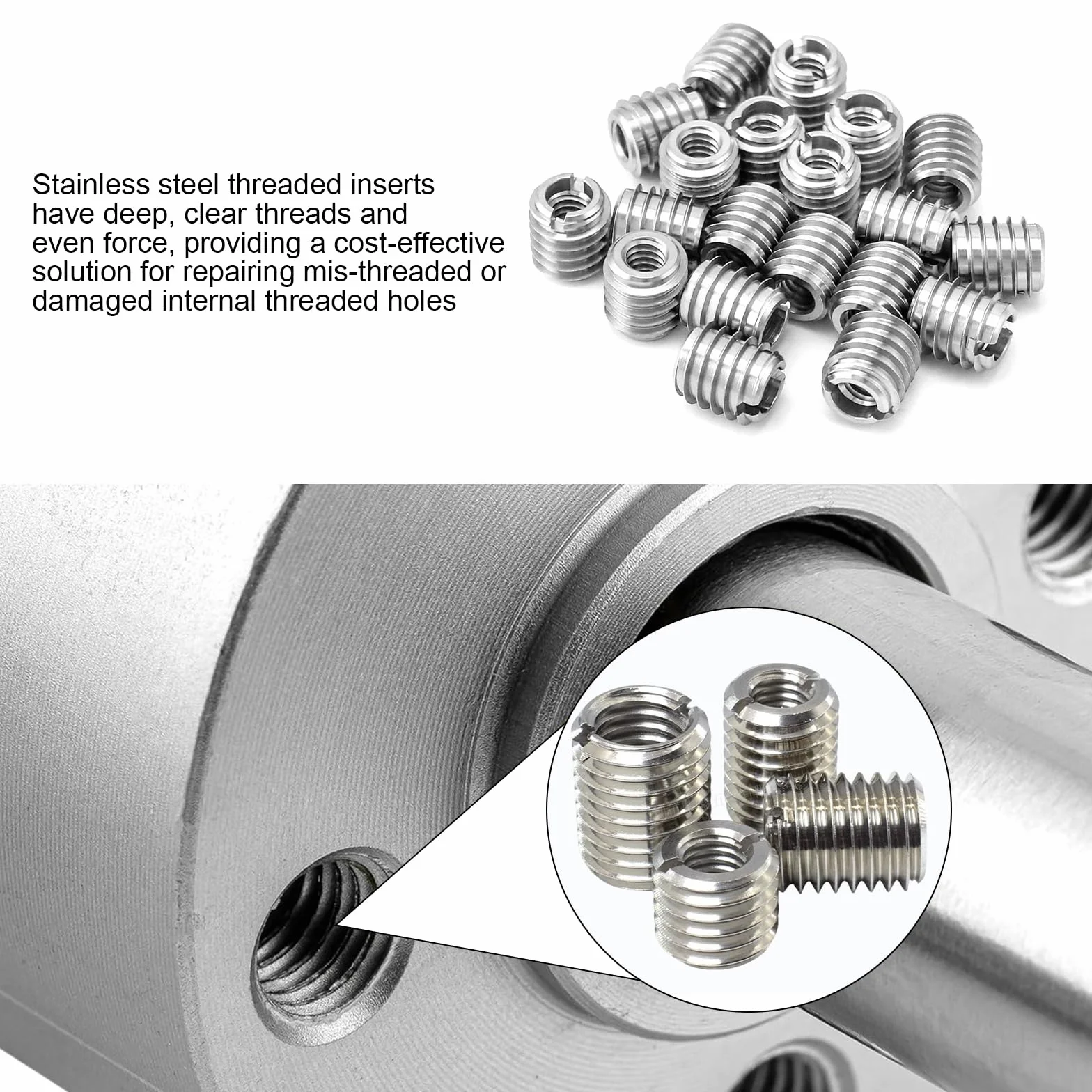 Inserto de Roscas Acero Inoxidable M6 a M4 para Reparación de Roscas Automóviles Turbinas de Vapor