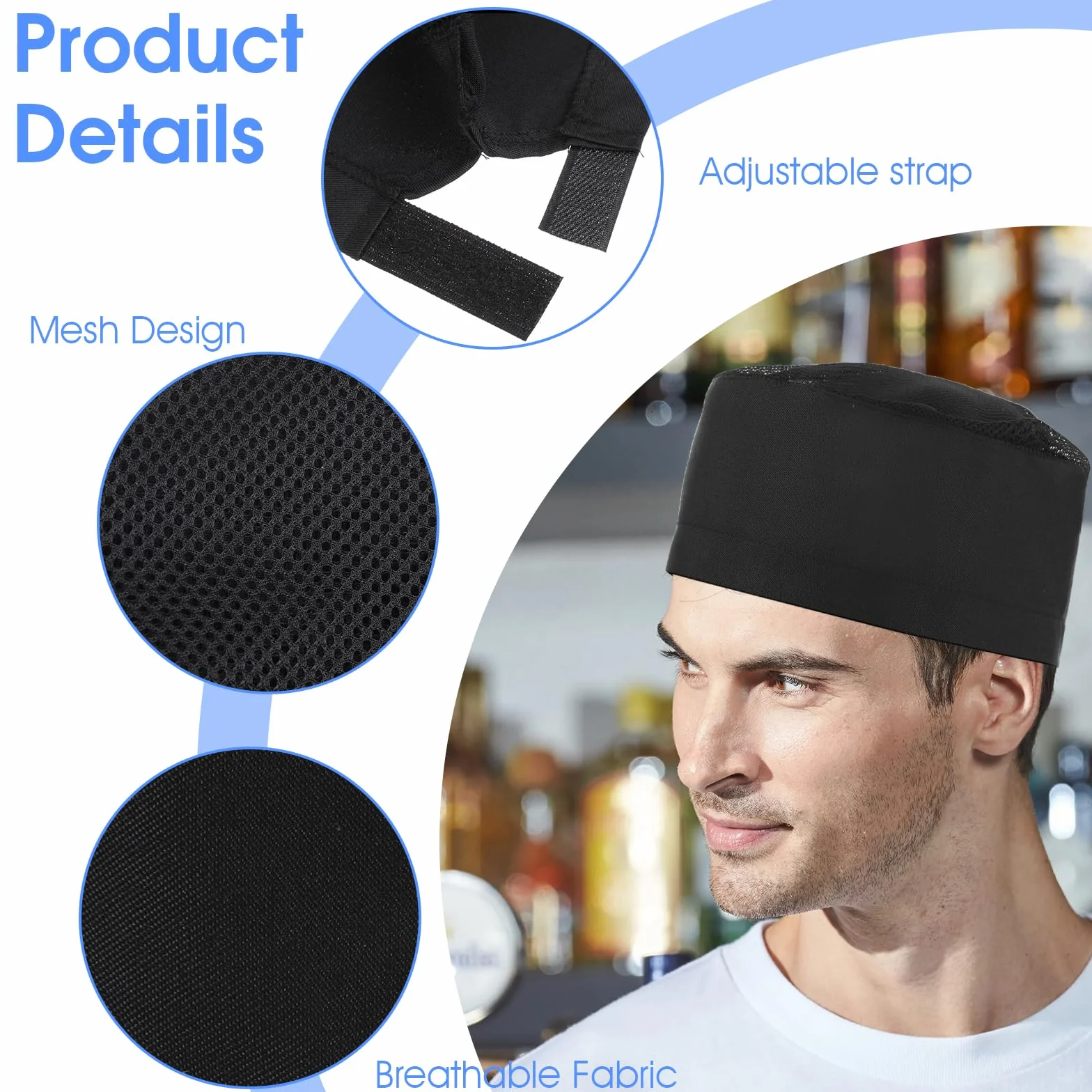 Cappello da chef regolabile traspirante nero alto unisex per uomo e donna