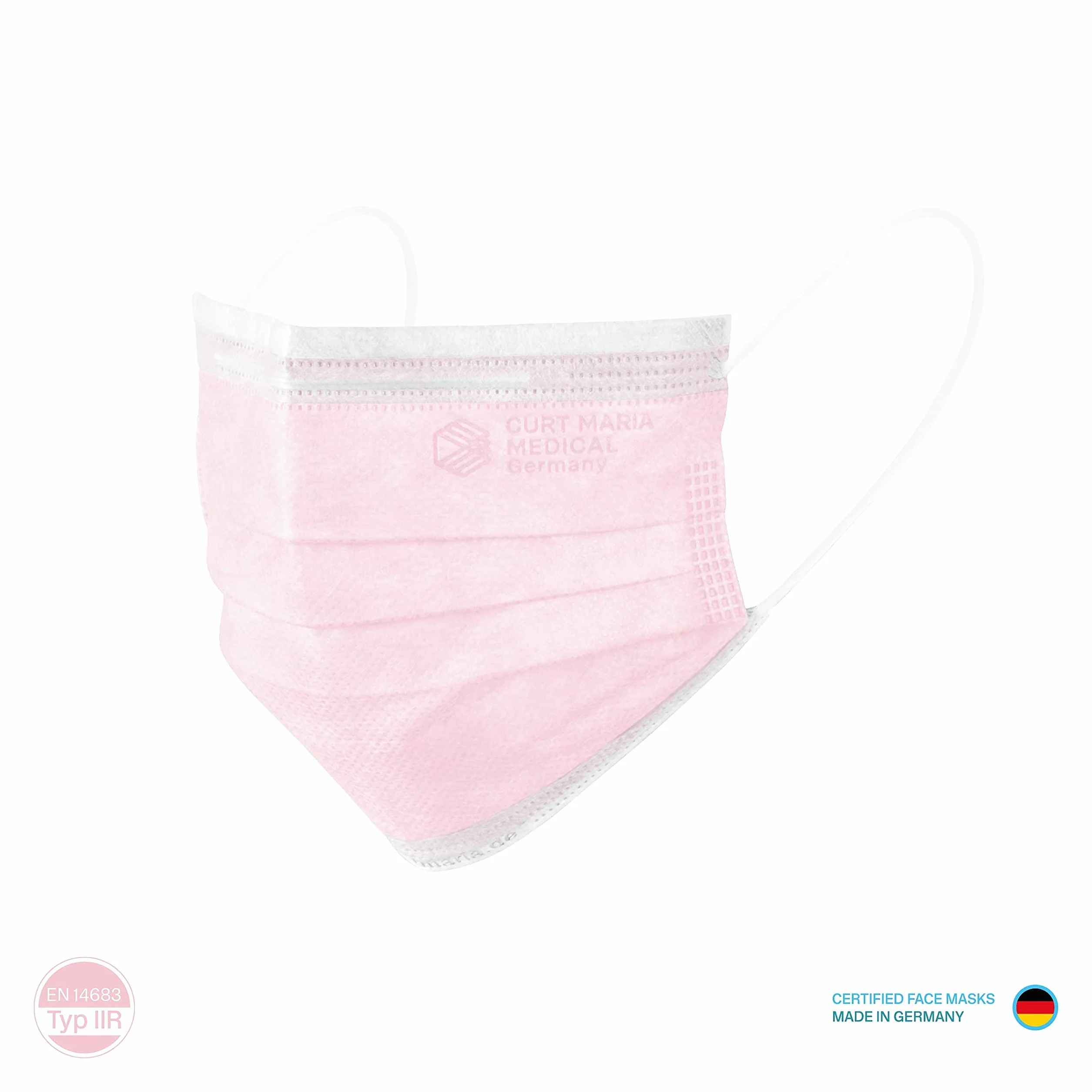 Curt Maria Medical 3-Ply Maschere Viso Mediche con Anelli per Orecchio Uso Singolo Rosa Confezione da 50