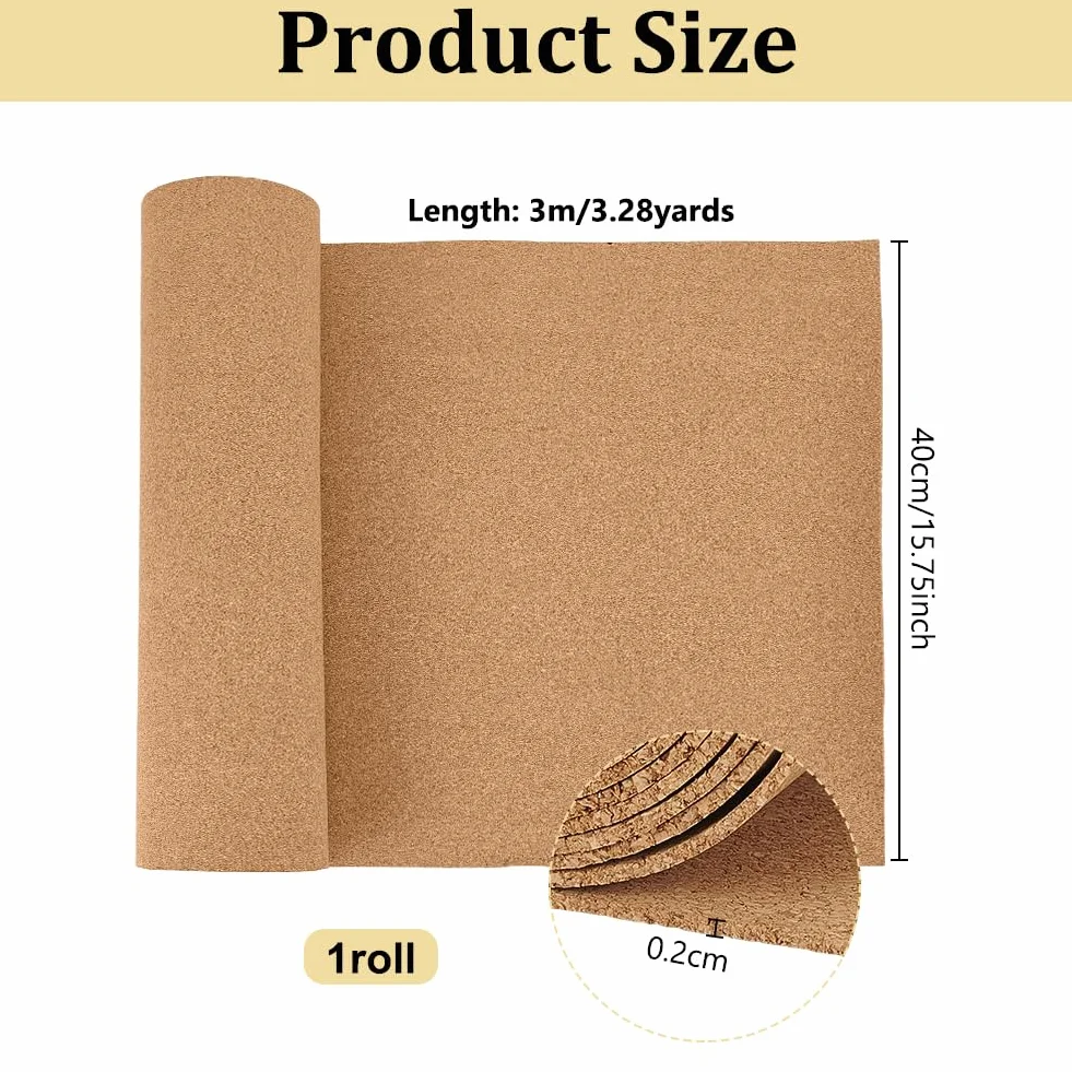 OLYCRAFT Rotolo di Sughero Naturale 40cmx3m 2mm Spessore Foglio Non Adesivo per Decorazioni Murali