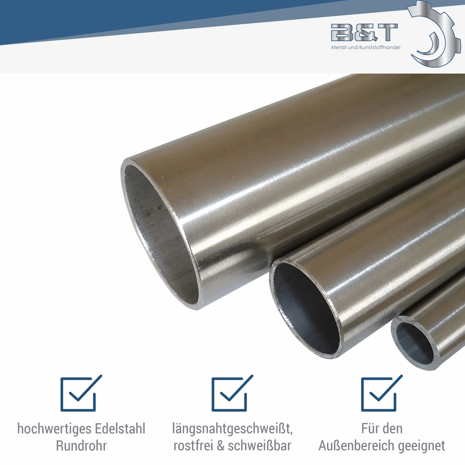 B&T Metall Tubo rotondo acciaio inox levigato Ø 25 x 2 mm 3/4" lunghezza 2 m K240 1.4301 saldato longitudinalmente profilo cavo
