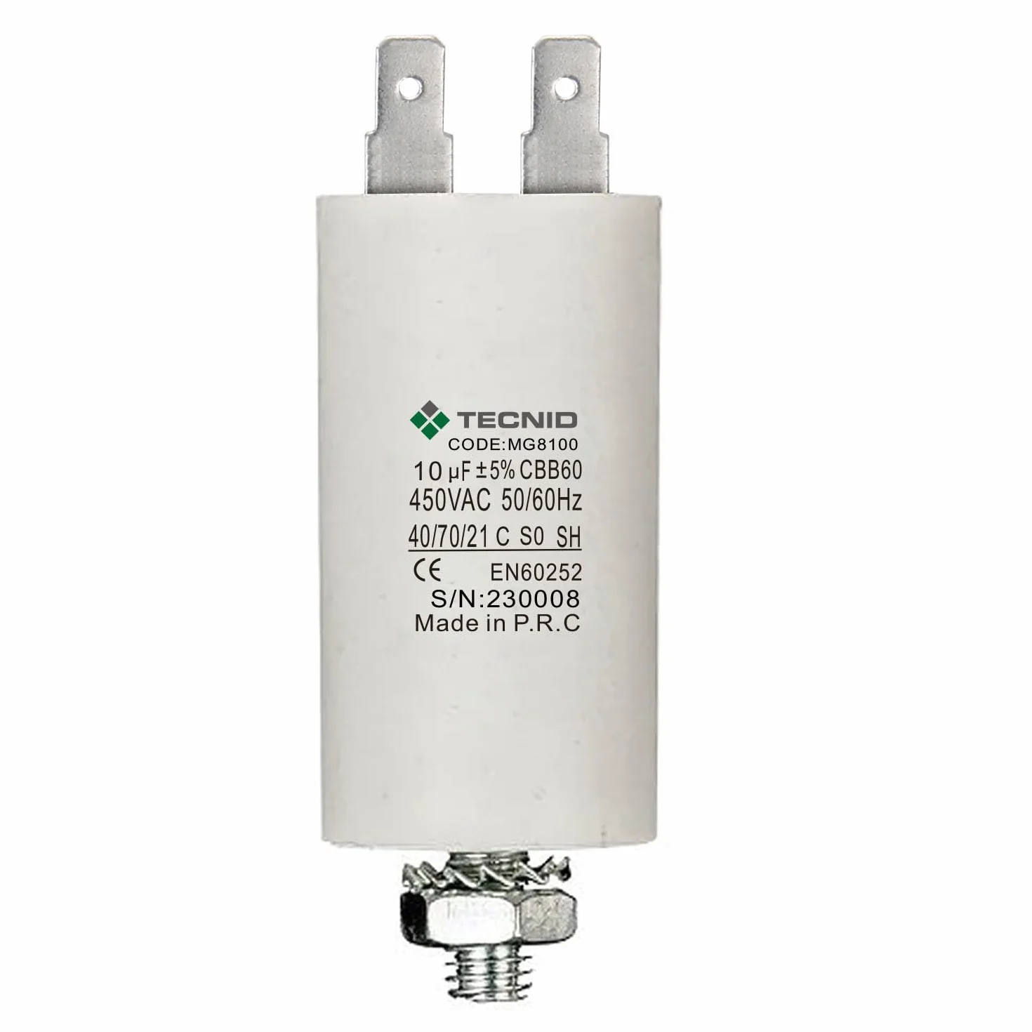 Condensatore di Spunto 450V 10µF 4 pin M8 per Motori Elettrici Pompe Compressori
