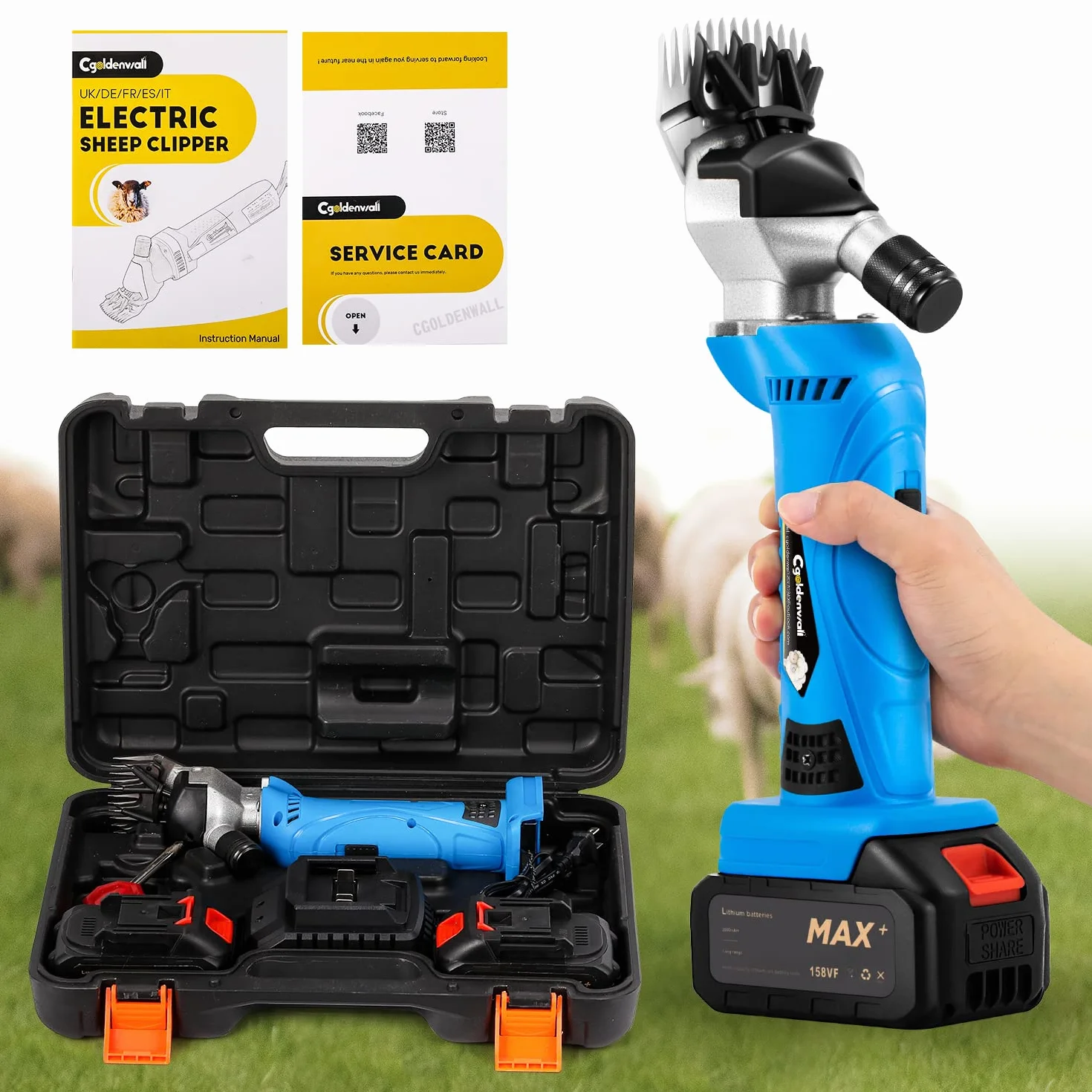 CGOLDENWALL Tosatrice Professionale per Pecore 550W 2400giri/min 2 Batterie Litio 6000mAh 10,8V Senza Fili 6 Velocità Regolabili Olio Lubrificante Inclusi