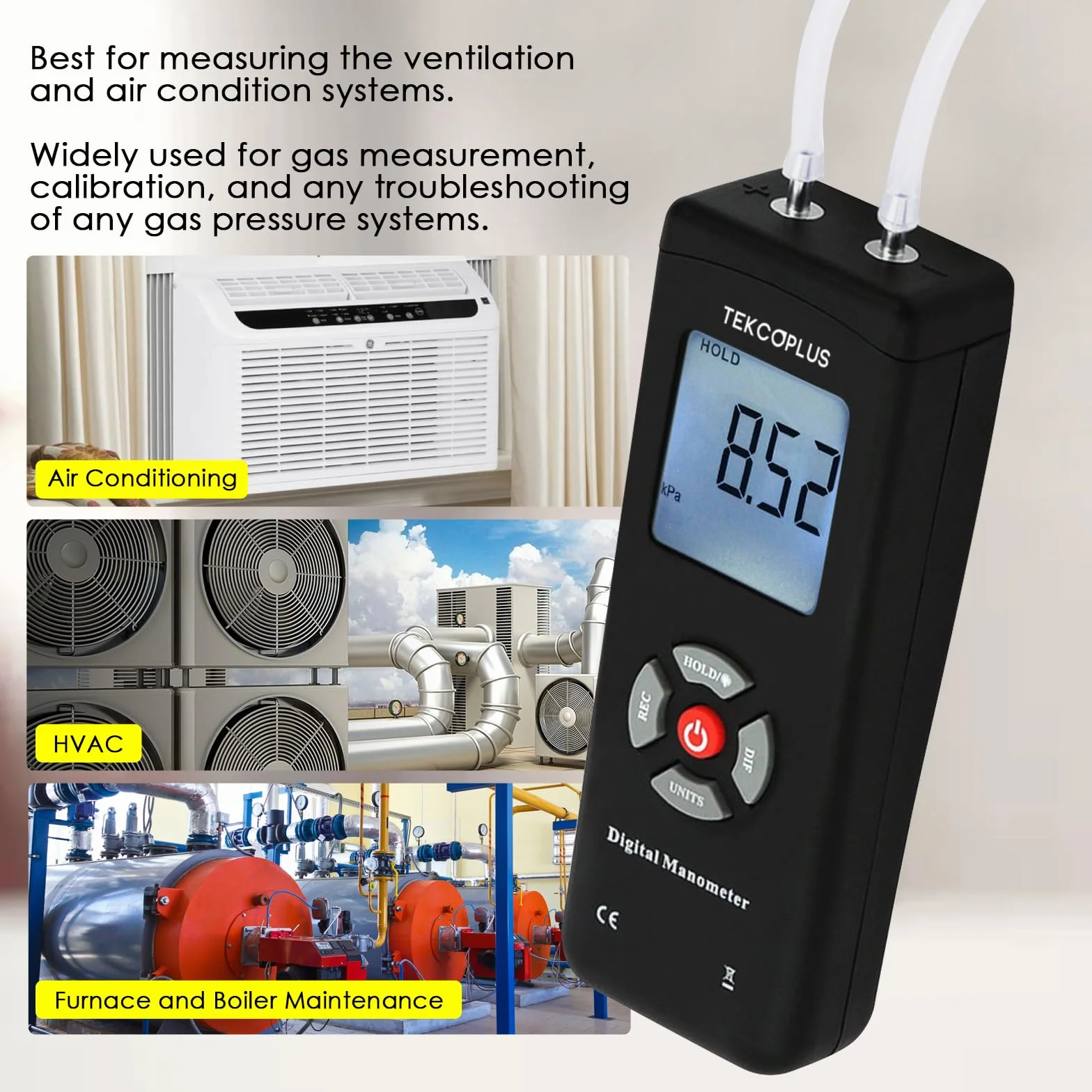 Manometro, Tester di Pressione del Gas a Doppia Porta, Manometro Digitale Professionale per HVAC, Misuratore di Pressione dell'Aria, Manometro Differenziale con Display LCD Retroilluminato