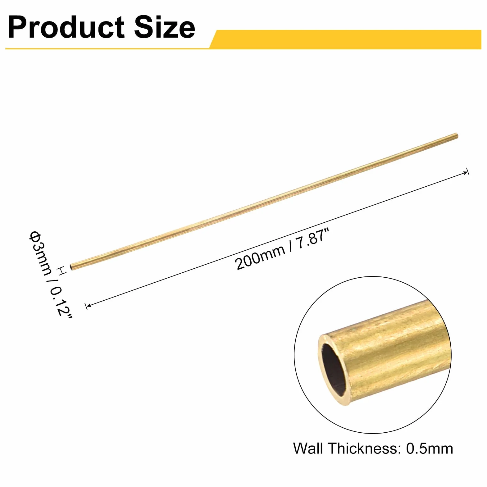 Tubo Tondo in Ottone H62 3mm x 0.5mm x 200mm QUARKZMAN 3 Pezzi per Progetti Fai-da-Te