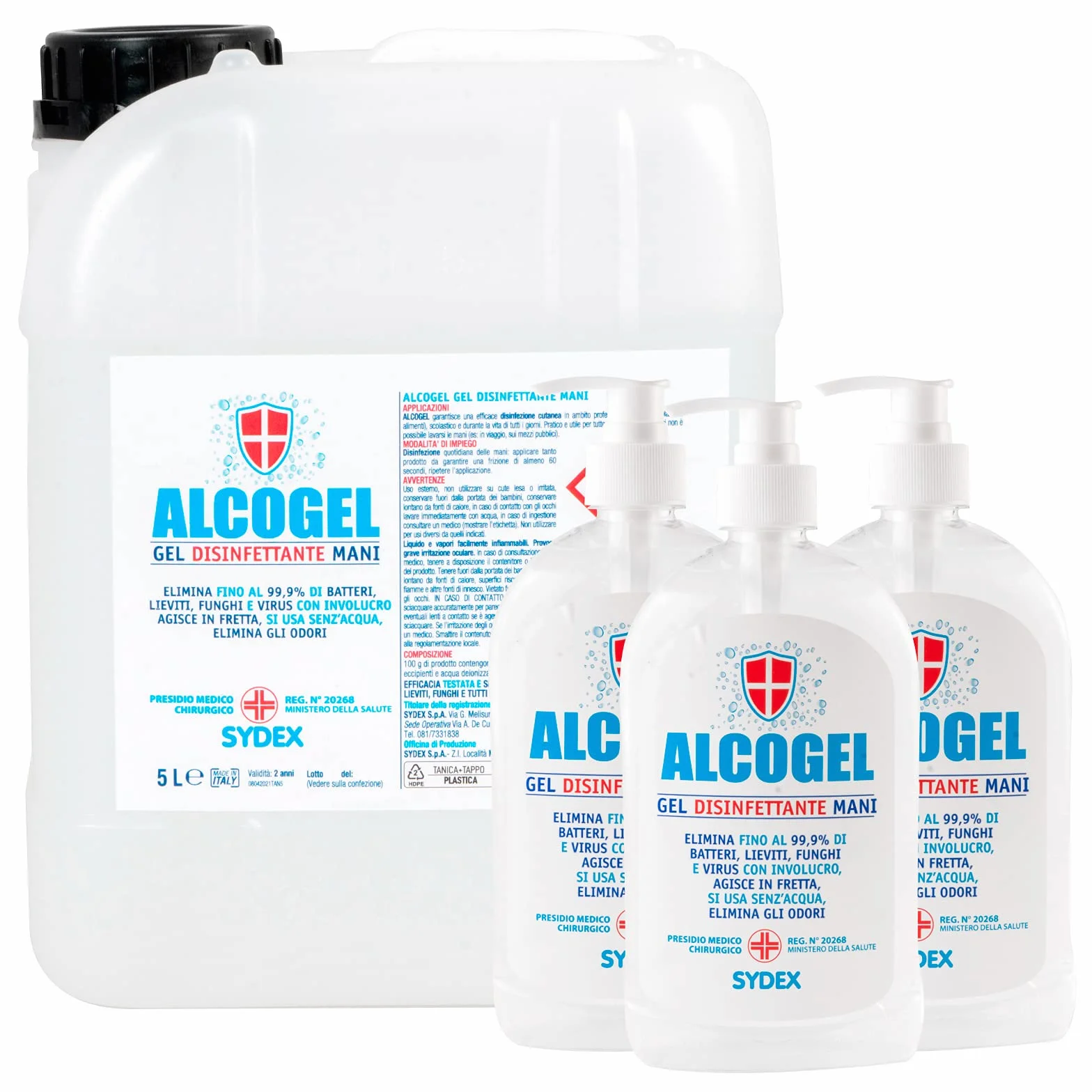Gel Disinfettante Mani Professionale Antibatterico Presidio Medico Chirurgico 5L + 3 x 500ml
