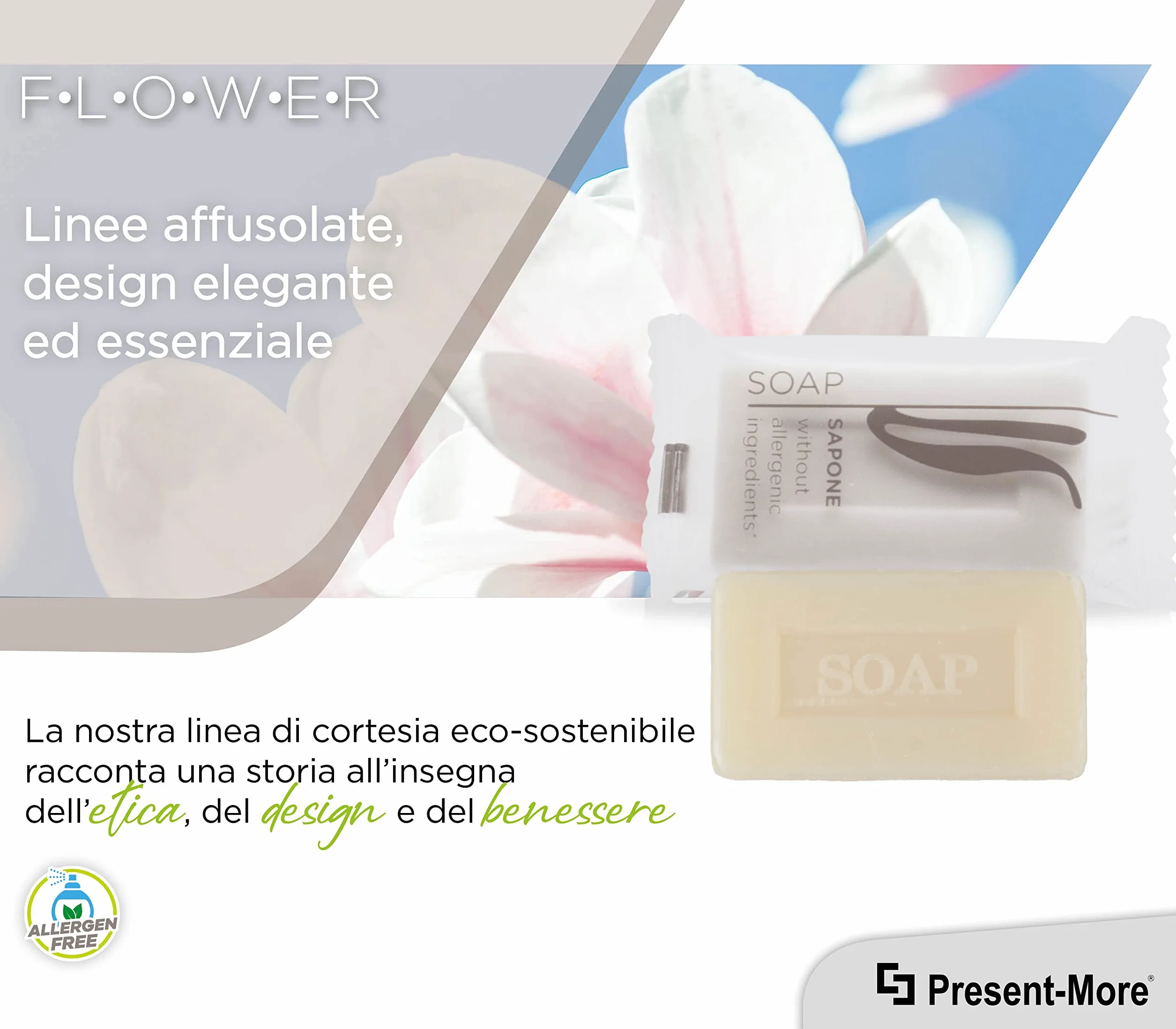Saponette Hotel 15gr Flower 250 Pezzi Saponetta Mani Senza Allergeni Fragranza Tè Verde