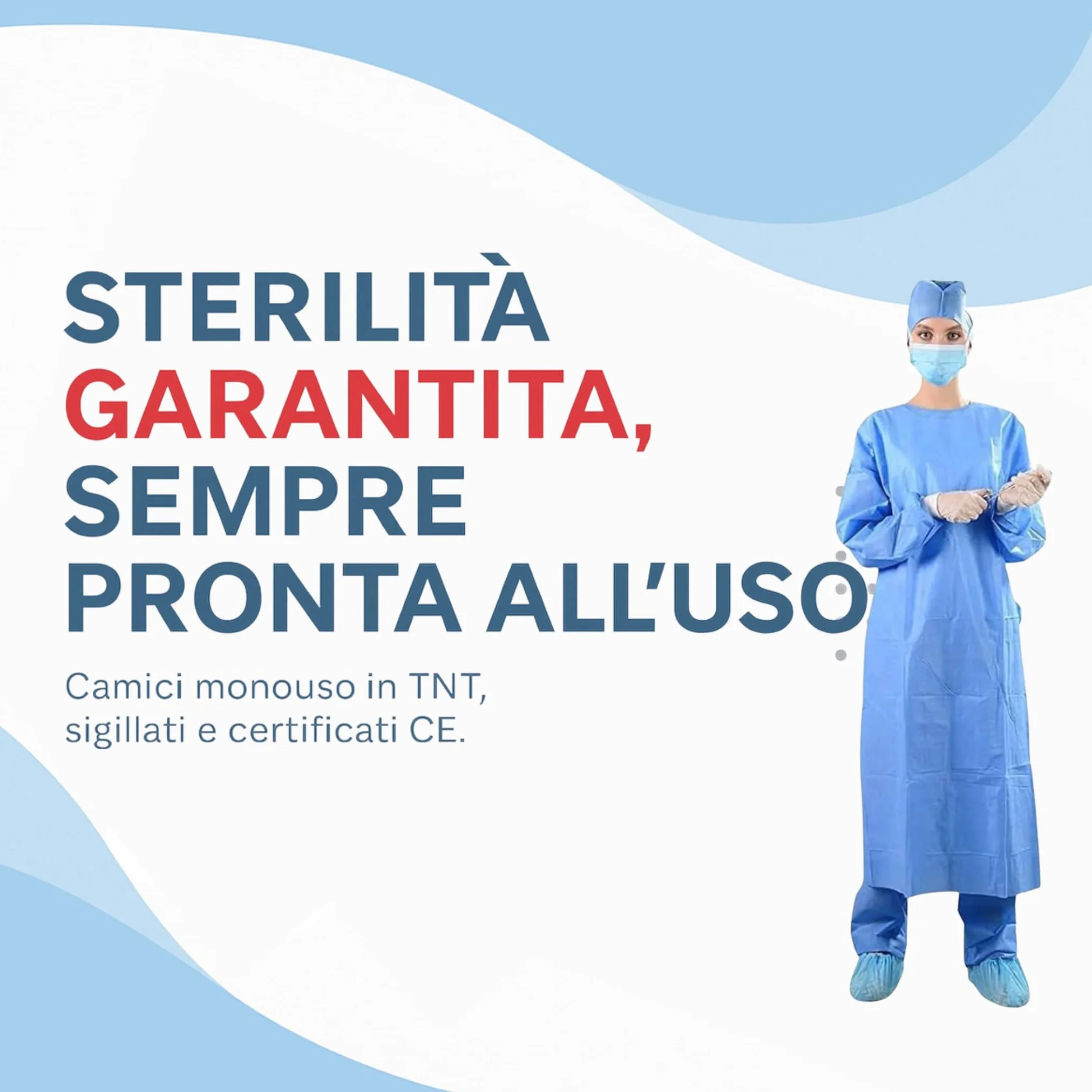 Camici Sterili Chirurgici Standard Azzurri Certificato CE Monouso Traspirante Massima Protezione Varie Misure L 30 Pezzi