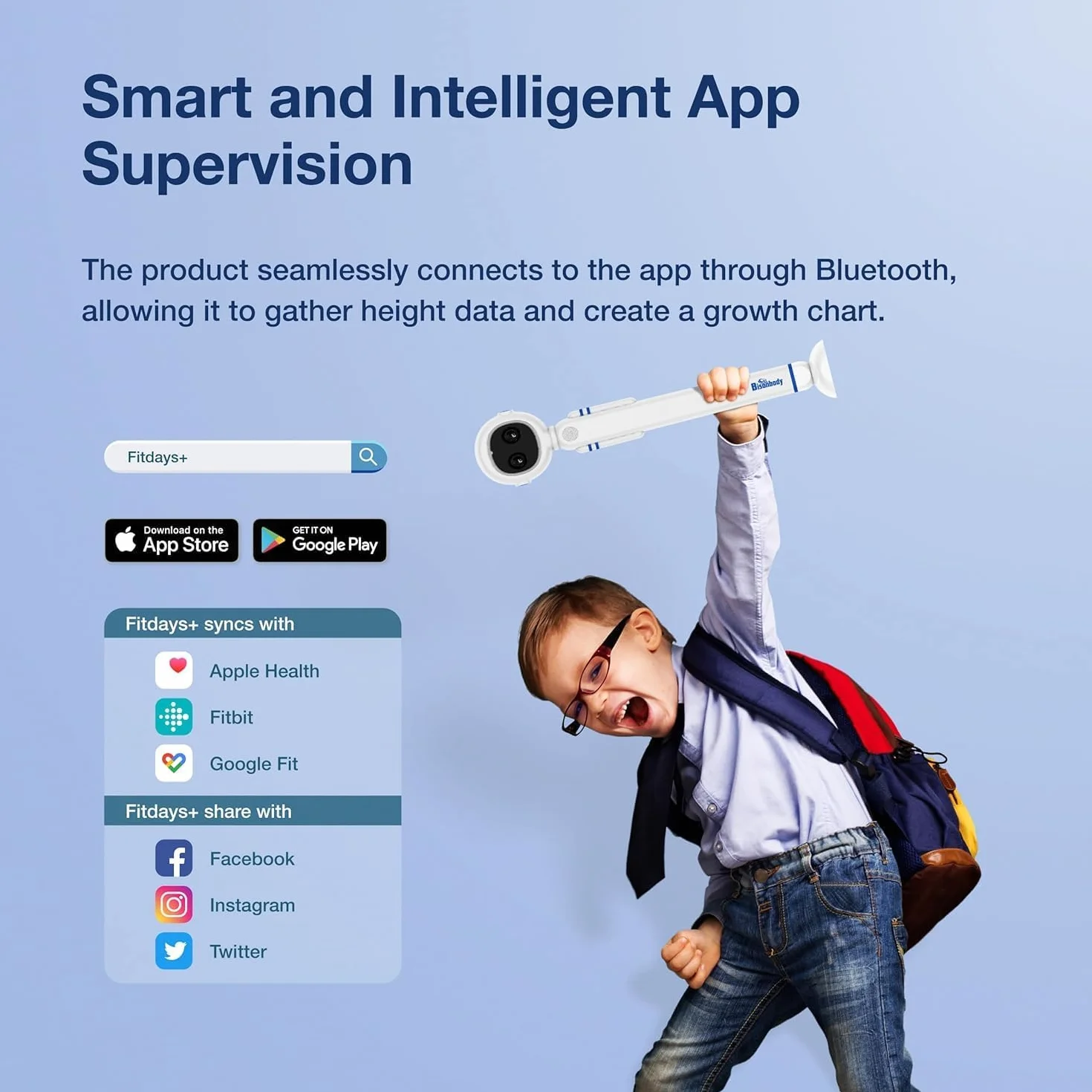 Fitdays - Dispositivo di misurazione dell'altezza digitale intelligente per bambini, wireless con doppia tecnologia di misurazione a ultrasuoni, design astronauta eccentrico, strumento di misurazione