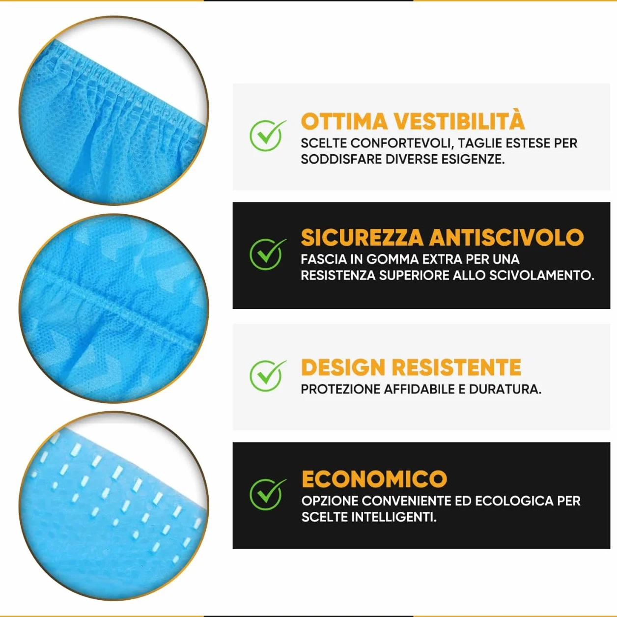 Copriscarpe Monouso PP 100 Pezzi Antiscivolo, Copri Scarpe Usa e Getta per Casa Laboratorio Cliniche Ospedali
