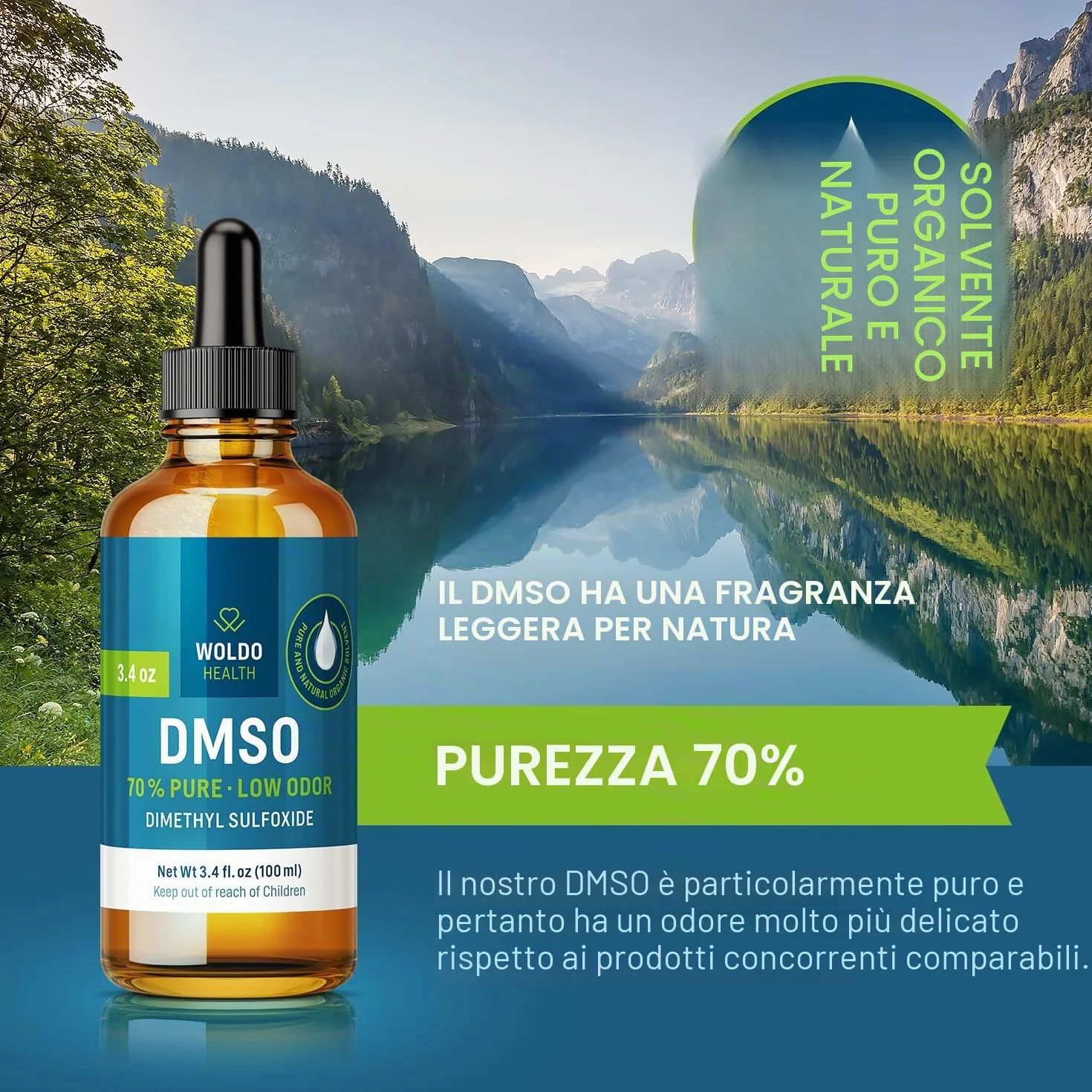 DMSO 70% con acqua demineralizzata 30% - Dimetilsolfossido qualità farmaceutica 100 ml con pipetta e tappo contagocce
