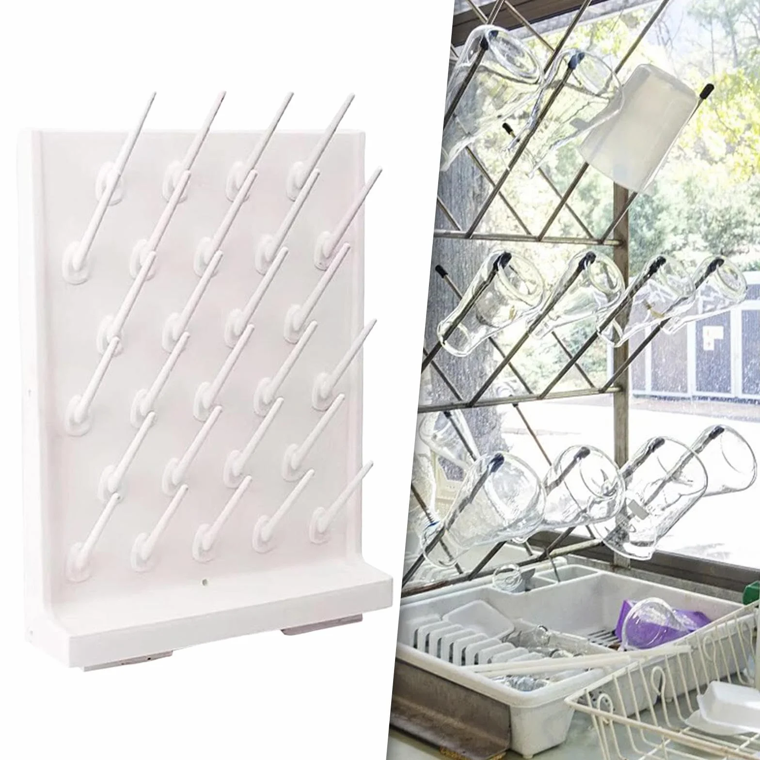27 pioli vetreria da laboratorio stendino per bottiglie provette scolapiatti robusto portatile multiuso materiale PP 12x40x55 cm, bianco