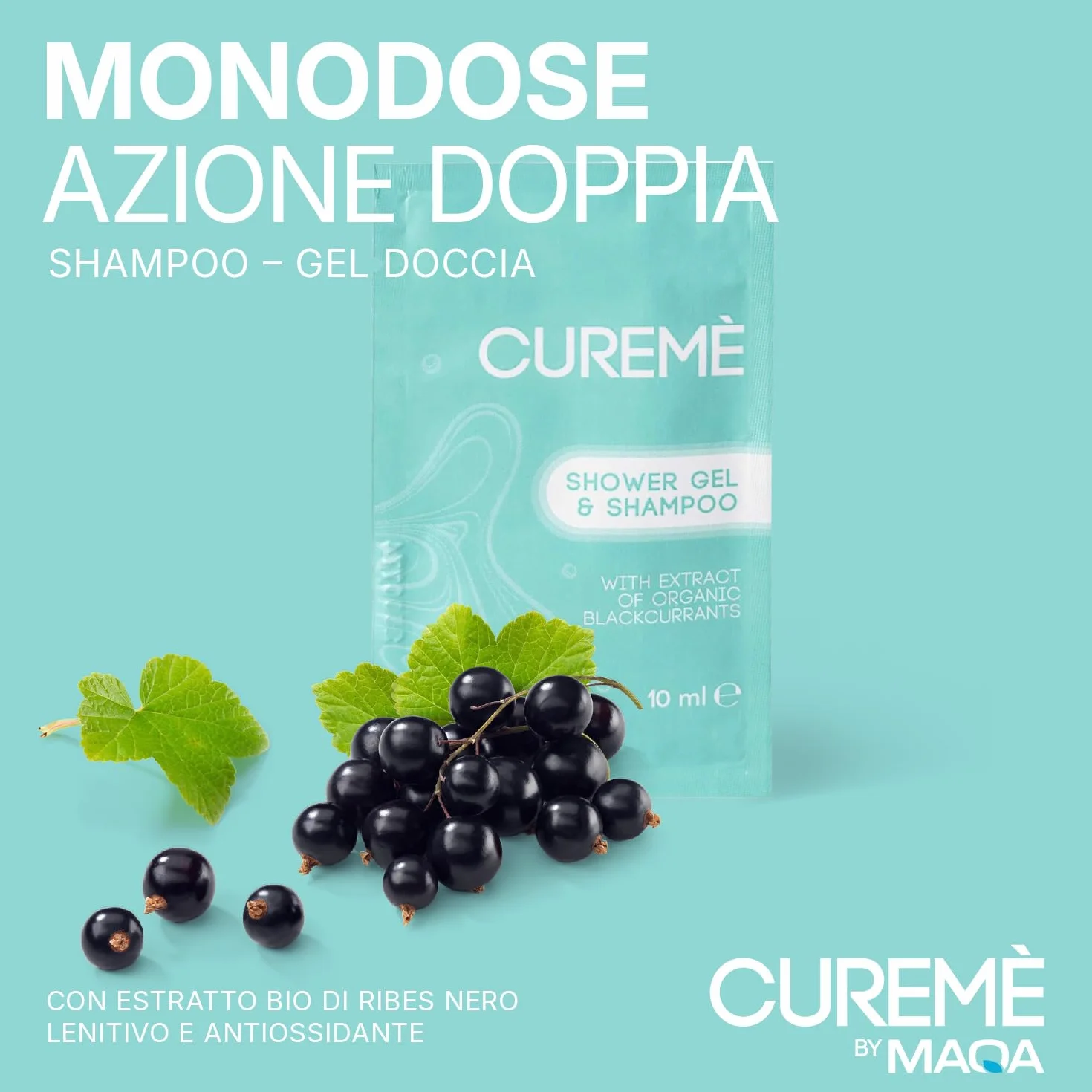 MAQA 100 Pezzi Doccia Shampoo Cortesia Monodose 10 ml Bustina Estratto Bio di Ribes Nero Eco-Friendly