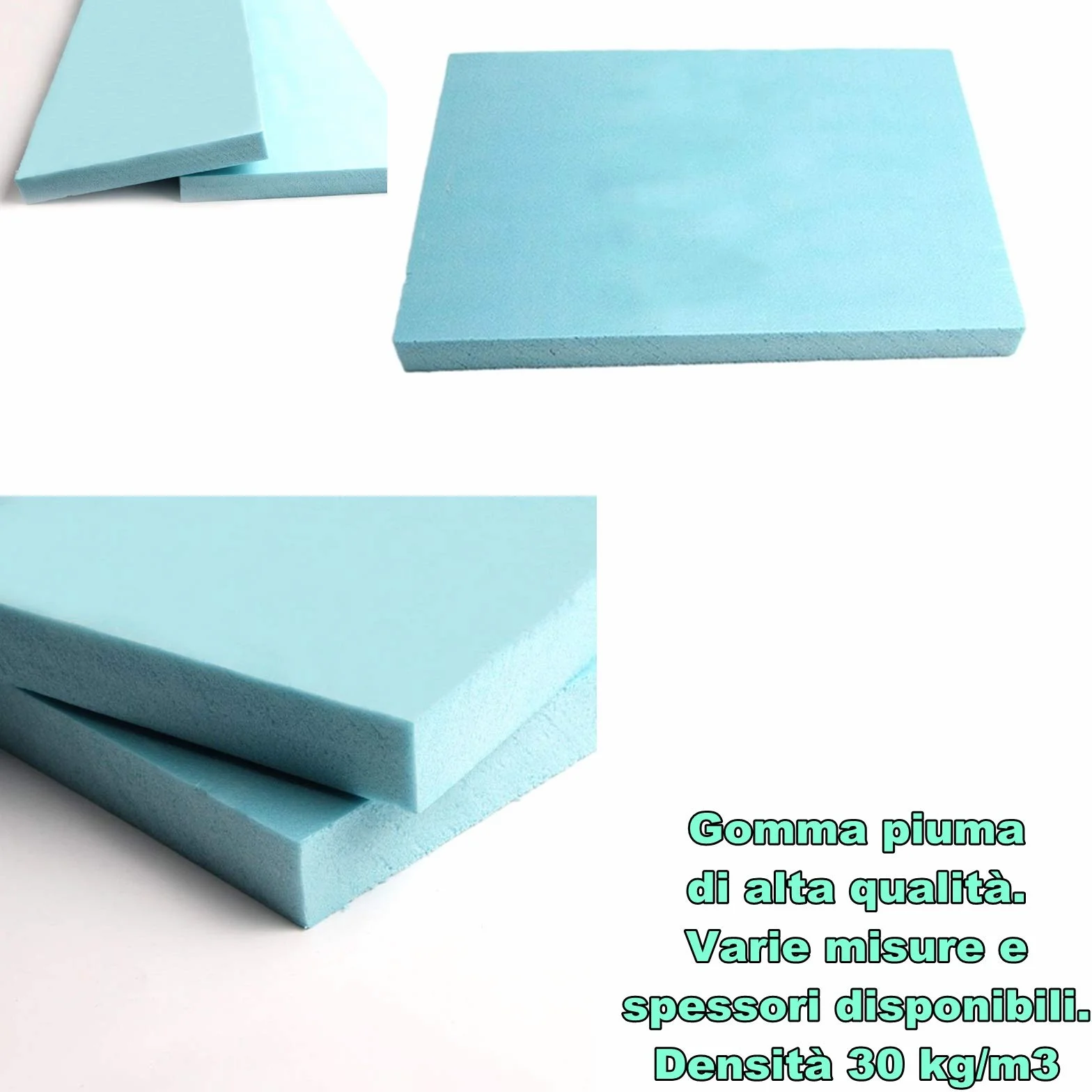 Gomma Piuma per Imbottitura 30 kg/m3 30x20x1 cm 2 Pezzi Azzurro