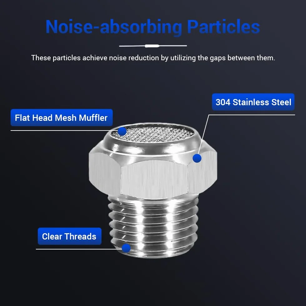 Silenziatori pneumatici PT 1/2" in acciaio inox 304 per compressori, 3 pezzi