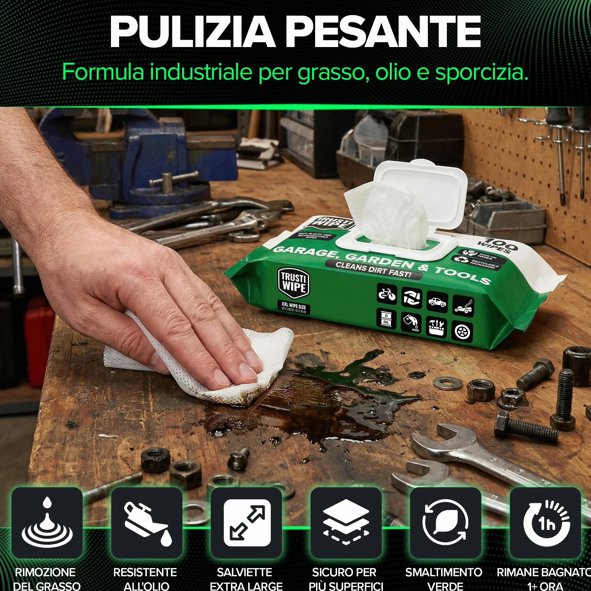 Salviette per la pulizia multisuperficie extra large 30x25 cm biodegradabili per garage officina auto