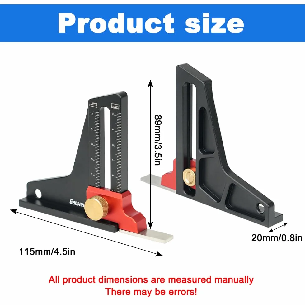 Misuratore di Altezza in Lega di Alluminio 0-50 mm Righello per Misurazione Profondità Lavorazione Legno Mitra