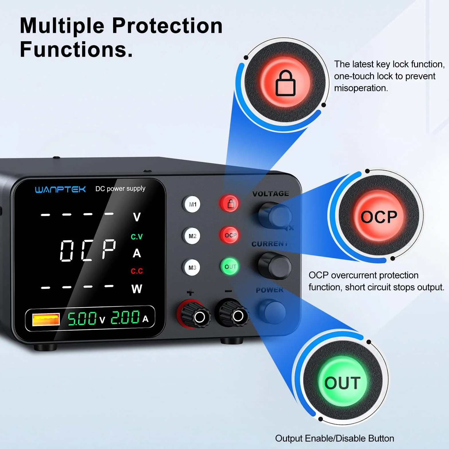 Alimentatore da Banco 30V 10A Regolabile con Memoria 3 Preset e Protezione OCP USB