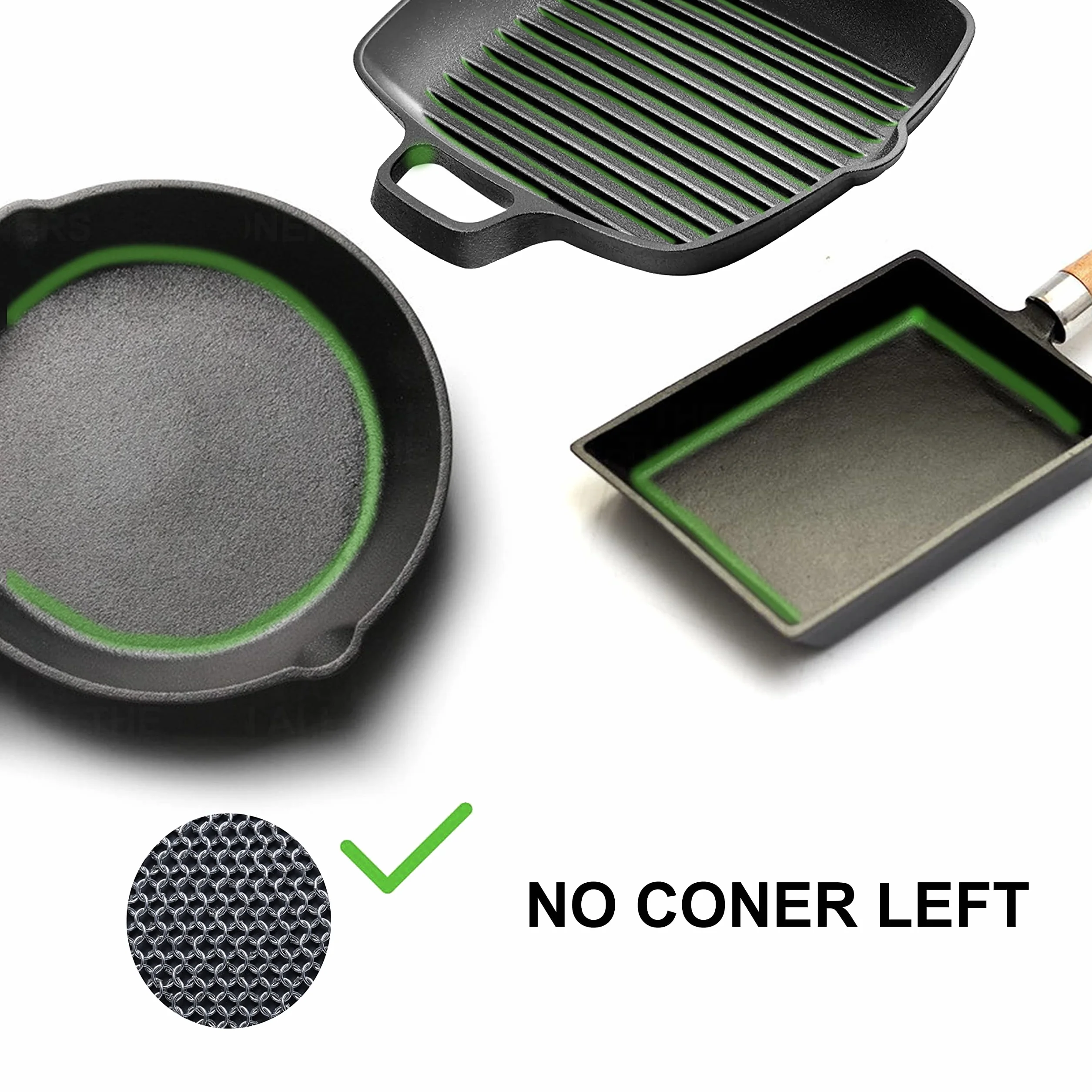 Scrubber in ghisa con anelli sottili saldati per tazze, padelle e ghisa (18 cm, 2 in 1)