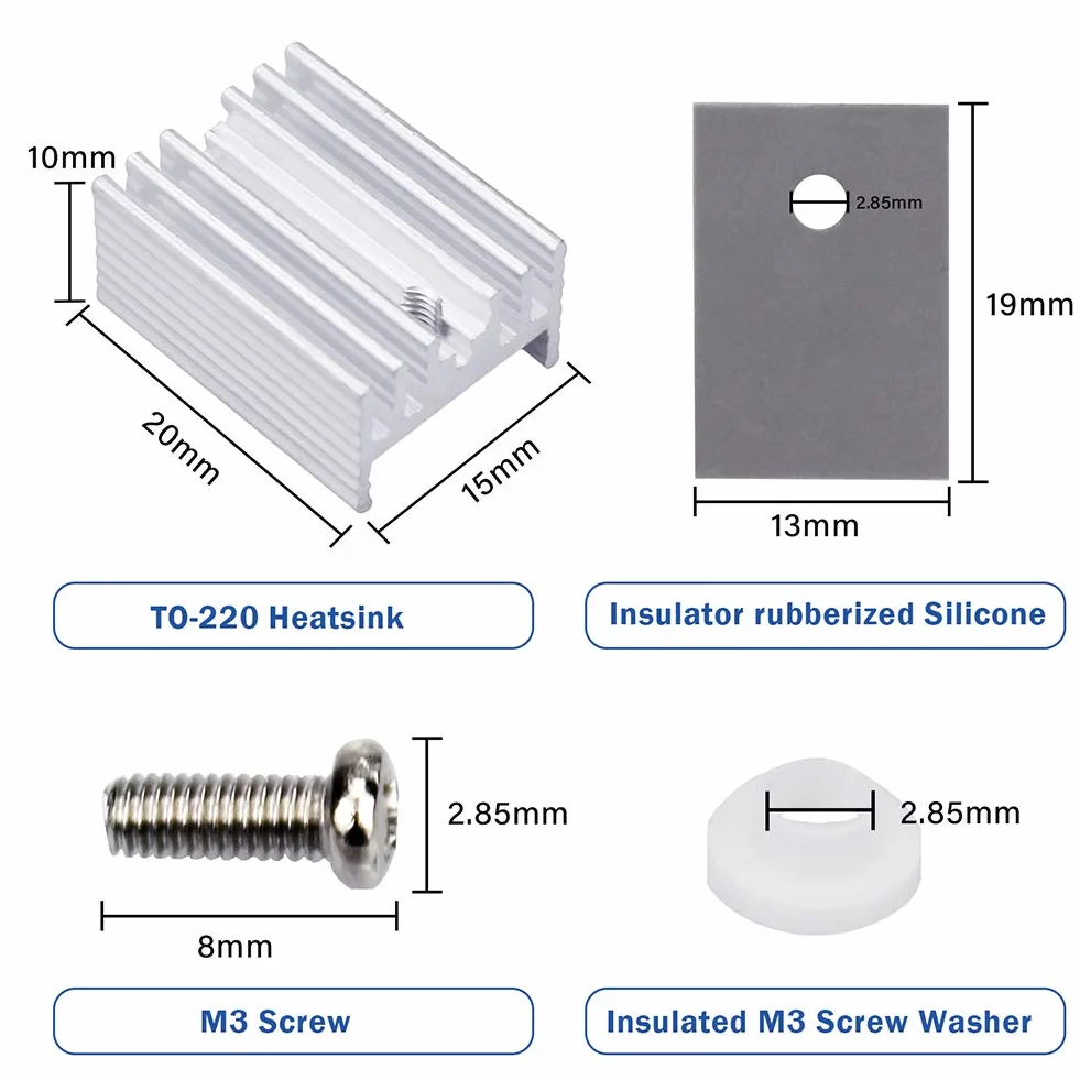 Dissipatore Termico Alluminio TO-220 Kit per Transistor MOSFET 10 Set Isolante