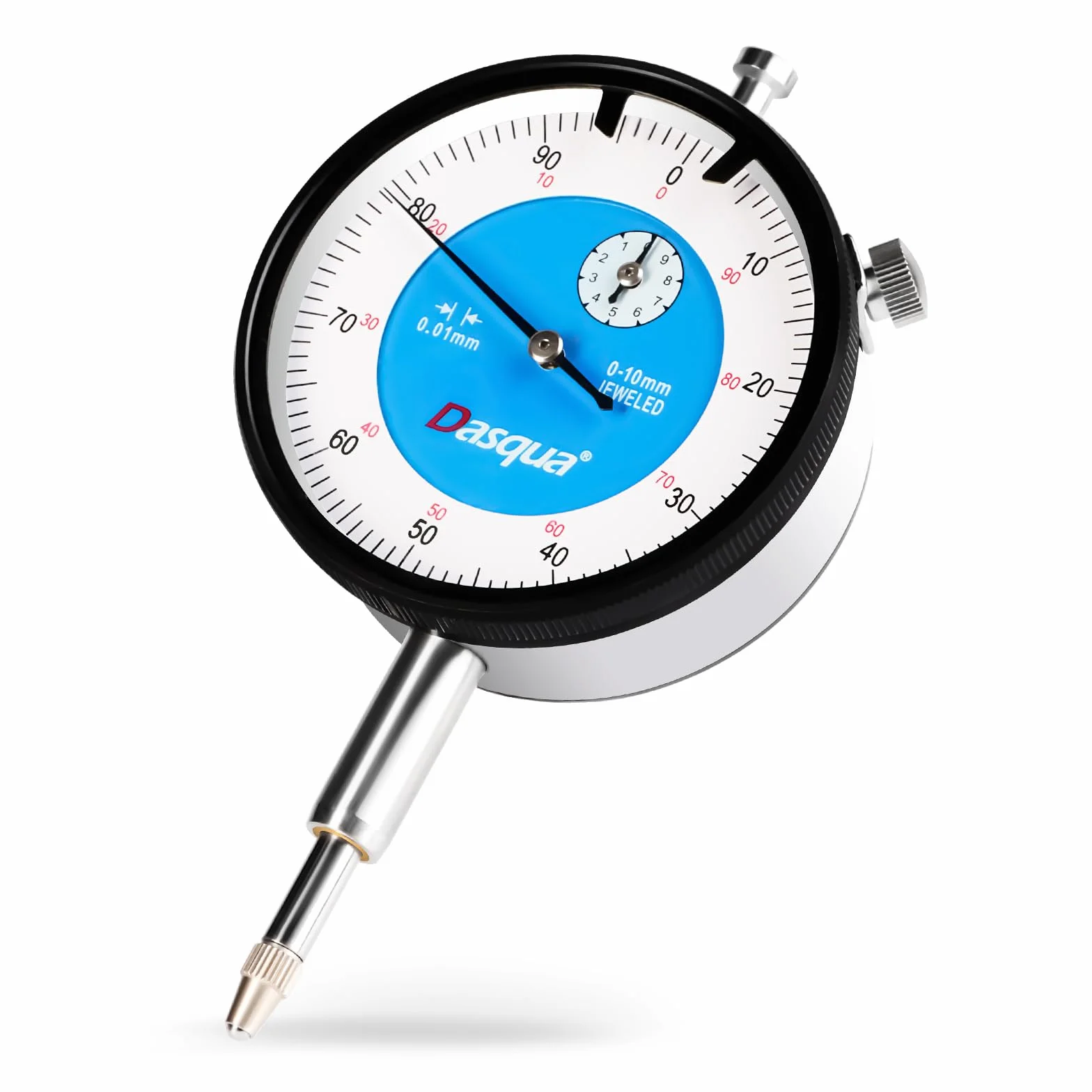 Dasqua Comparatore Centesimale 0-10mm - Indicatore Centesimale Calibro 0.01mm, Precisione Elevata, Comparatore Metrica Professionale con Coperchio Posteriore
