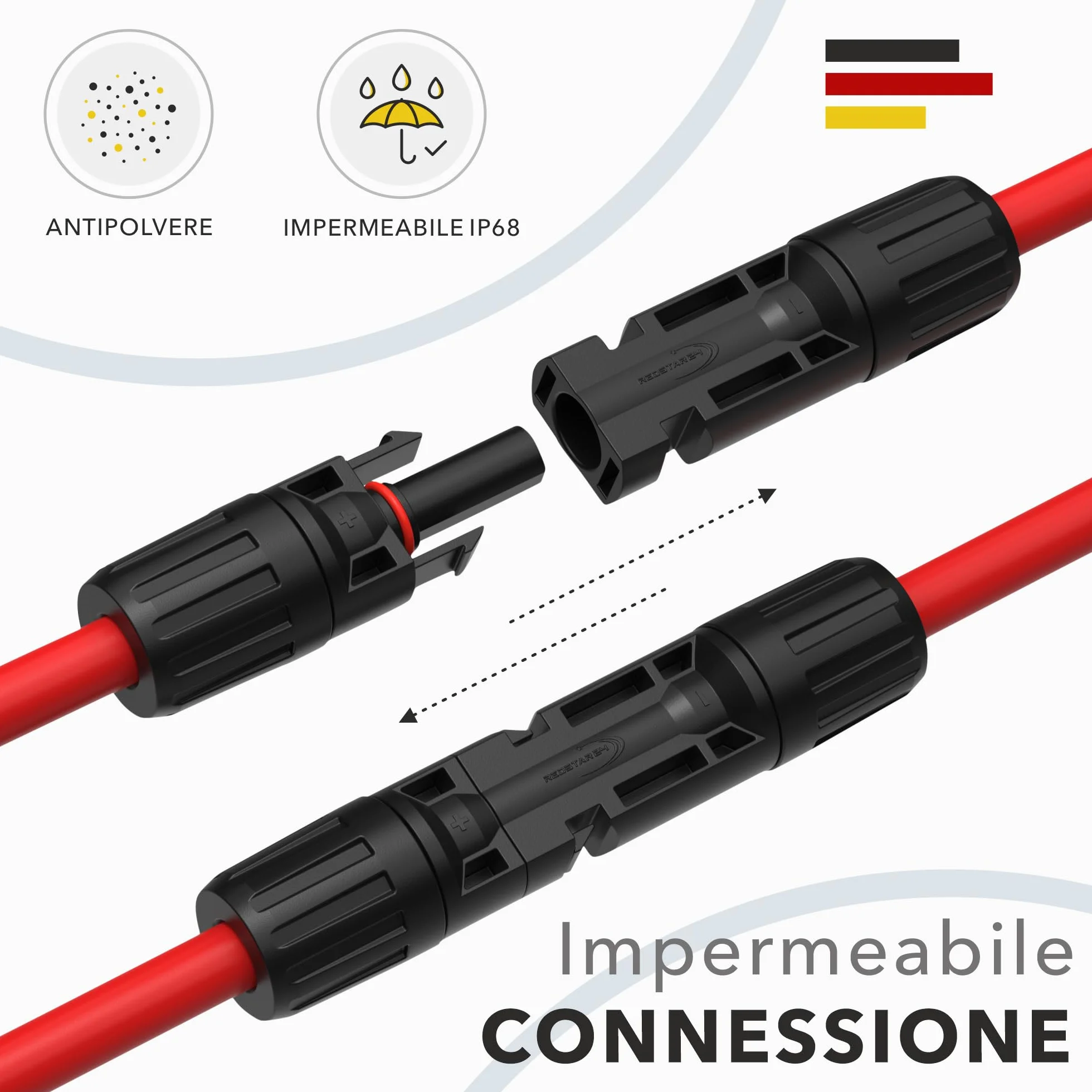 Cavo Solare di Prolunga 4mm² 2m IP68 RedStar24 per Pannello Solare Inverter