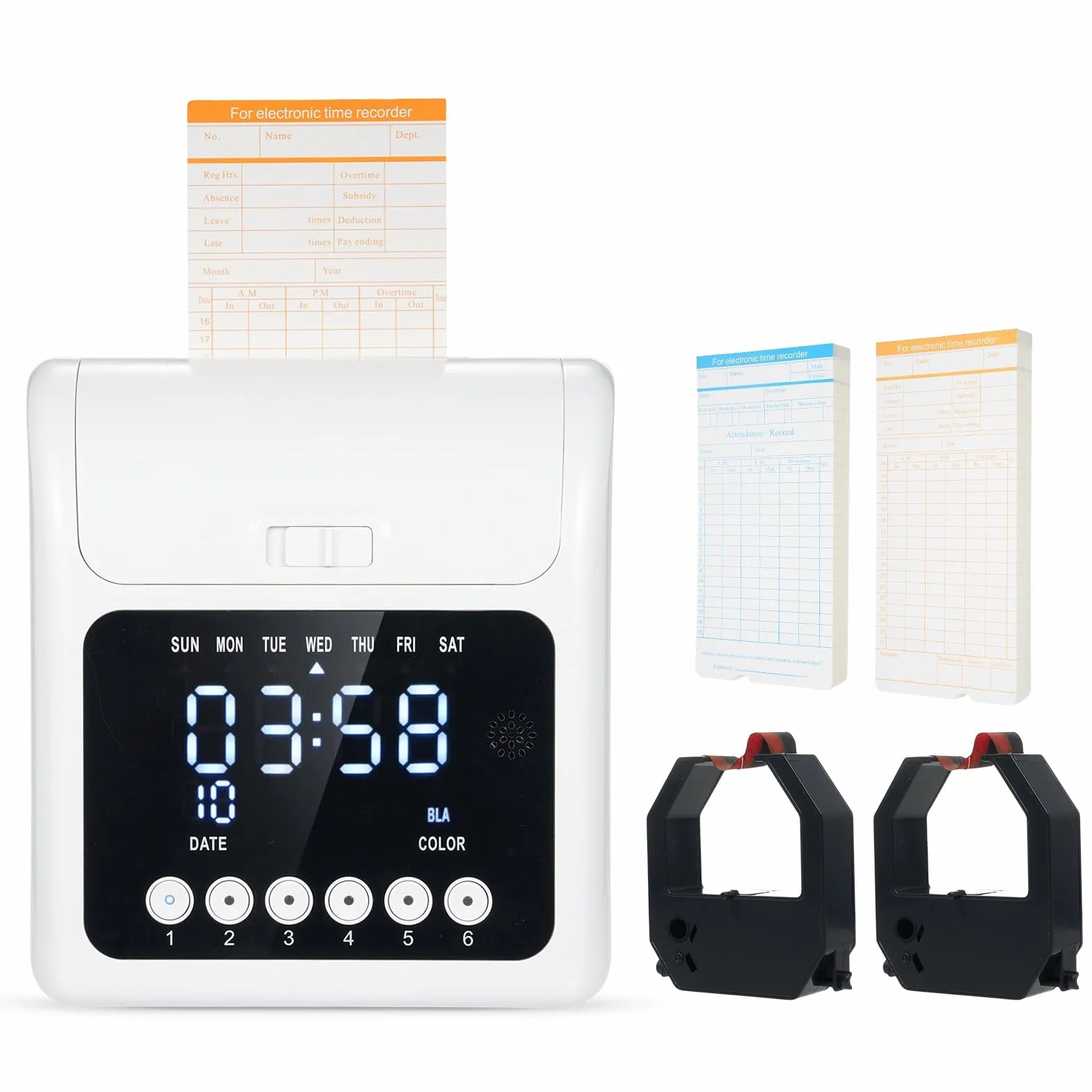 Bisofice timbracartellini presenze dipendenti, rilevatore presenze con batteria e 100 cartellini, orologio elettronico a tempo con display a LED, stampa a doppio colore
