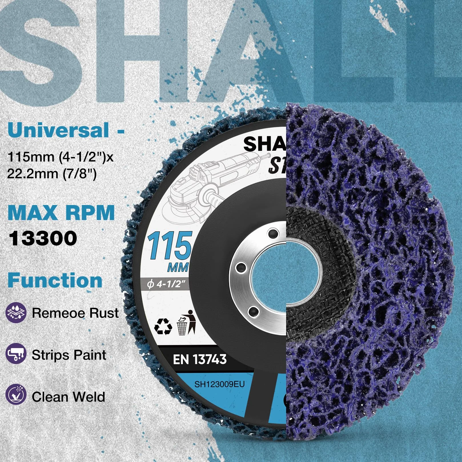 SHALL Set di 6 dischi abrasivi, 115 mm (4,5 pollici), per smerigliatrici angolari con diametro interno di 22,2 mm (7/8"), dischi abrasivi grossolani