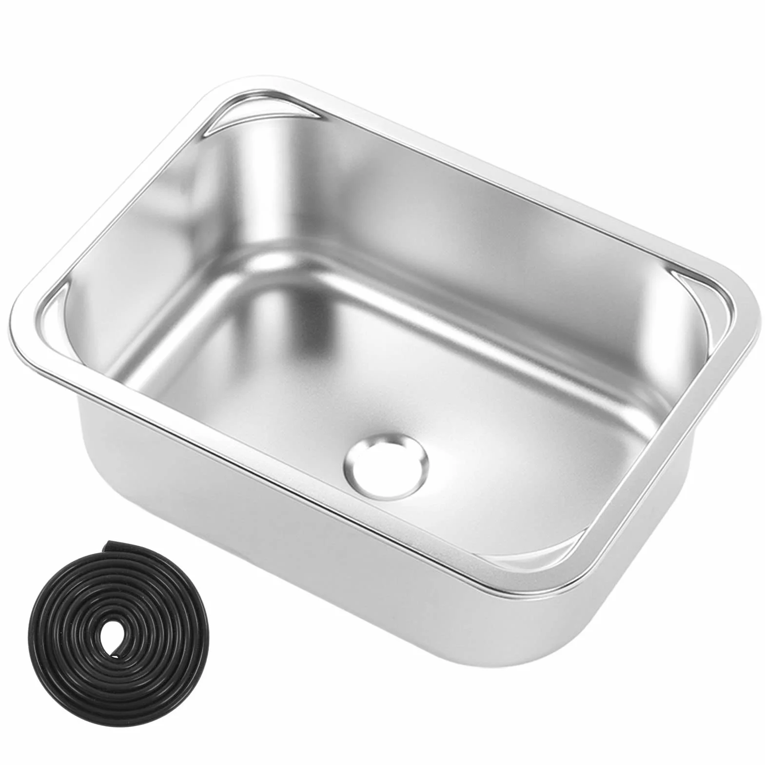 Lavello Quadrato per Camper, Lavello in Acciaio Inox 304 345x245x136mm con Scarico da 40mm per Camper e Yacht