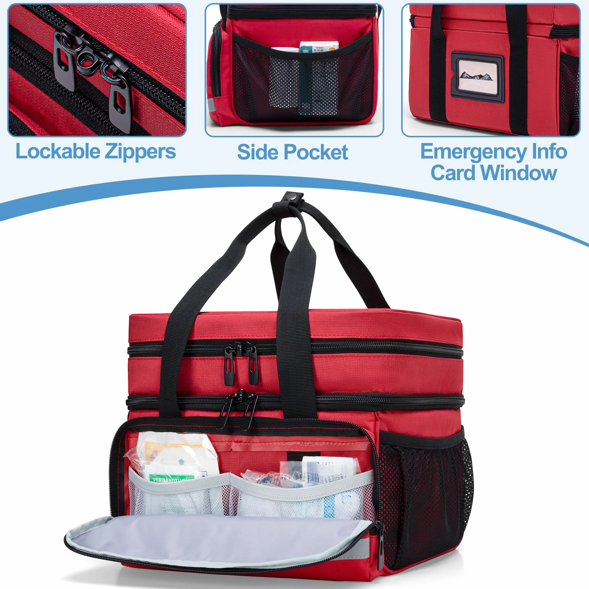 CURMIO Borsa Medica Doppia con Cerniere Bloccabili Rosso Organizer Medicinali Primo Soccorso