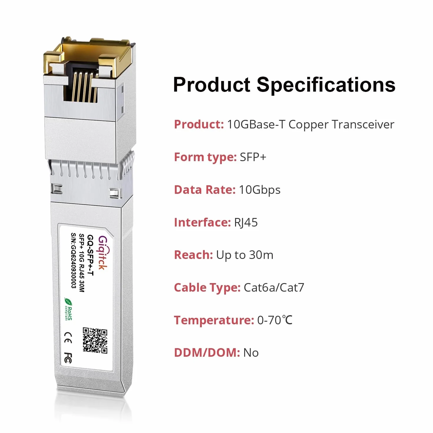 SFP+ RJ45 10GBASE-T Transceiver Copper Module 1.25G/2.5G/5G/10G for Cisco Ubiquiti Netgear up to 30m