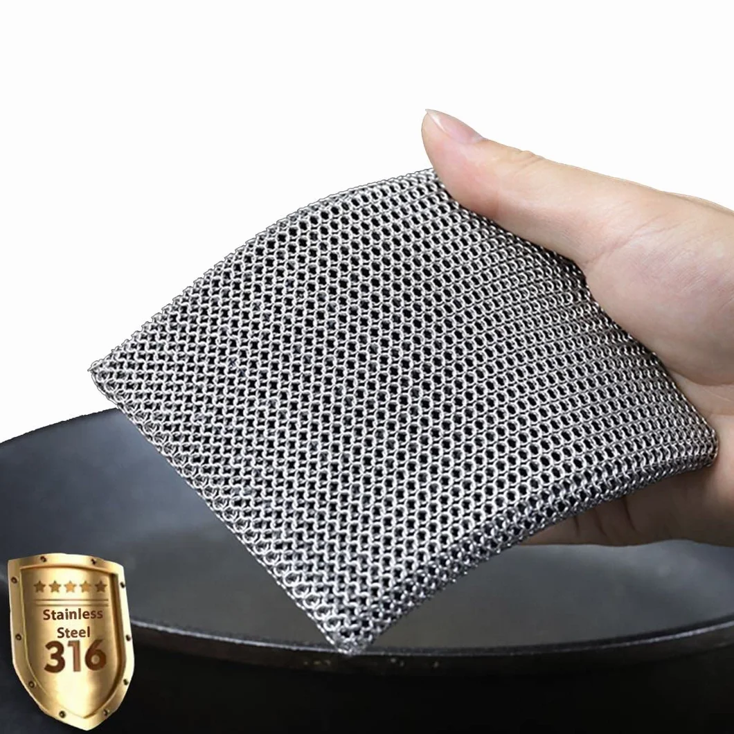 Spugna lavapiatti in acciaio inox 316, con anelli saldati, in silicone integrato con anelli saldati, per pentole in ghisa, barbecue, piatti