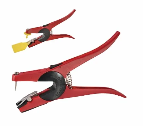 Pinza Universali per Applicazione Marche Auricolari Rossa Modello 'IABTAG', Acciaio Inossidabile, per Suini, Bovini, Bufalini, Ovi-caprini