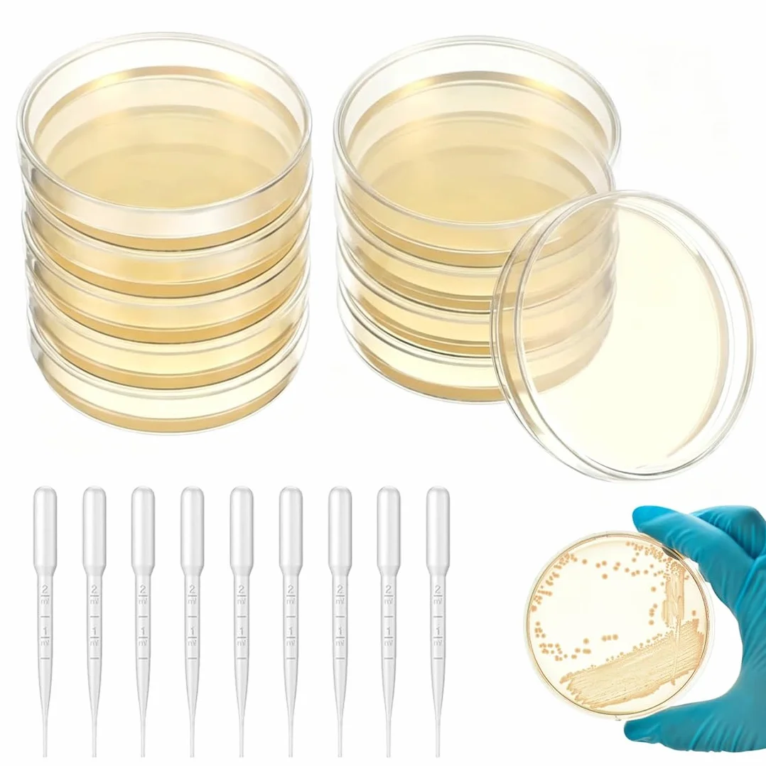9 Pezzi Piastre Di Petri, Piastre Di Petri in Plastica Sterile Trasparente, Per Coltivare Batteri, Corsi Di Esperimento Per Studenti e Ricerca Biologica, Con 9 Pipette