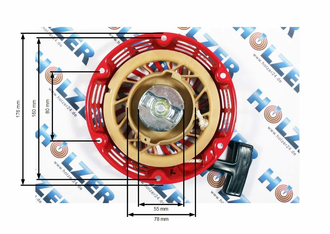 HOLZER Avviamento a strappo per motori a benzina e generatori di corrente da 5,5 e 6,5 HP/rosso