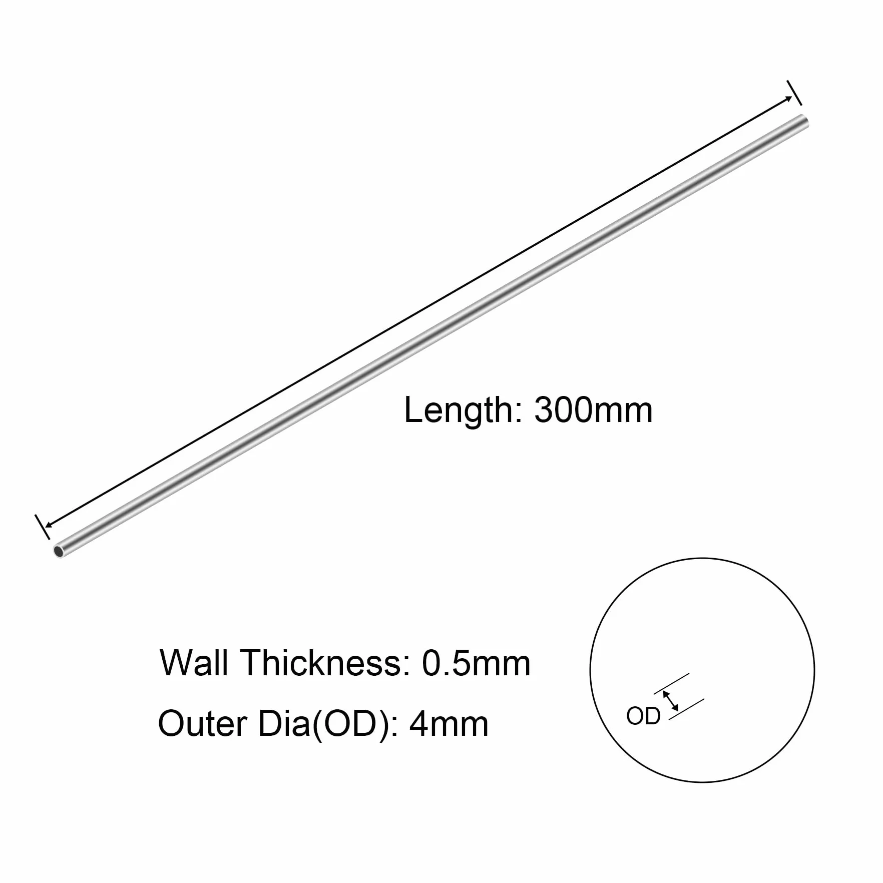 Tubi rotondi in acciaio inossidabile, 304 tubi dritti in metallo senza saldatura 4mm OD 0.5mm parete spessa 300mm lunghezza tubo dritto industriale