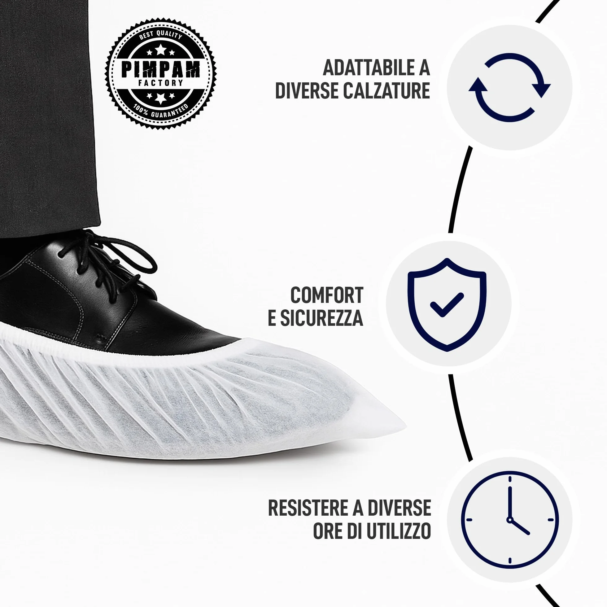PimPam Factory Patucos Monouso Copriscarpe Adulti Traspiranti Regolabili Calzari Senza Odore Ipoallergenici Protettori per Scarpe Bianchi Pack 100